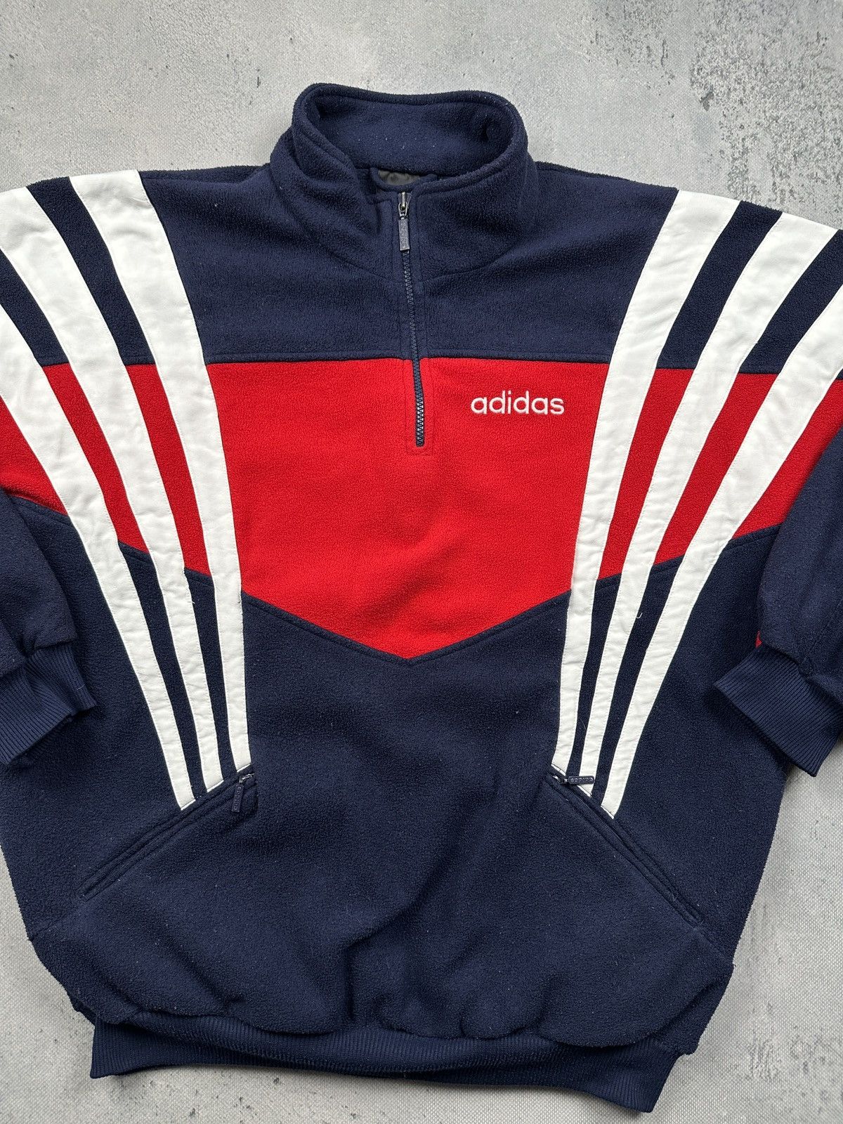 Adidas Vintage Adidas Polar Teddy Fleece Sweater Stripes Zipper 80s Size US L / EU 52-54 / 3 - 10 Thumbnail