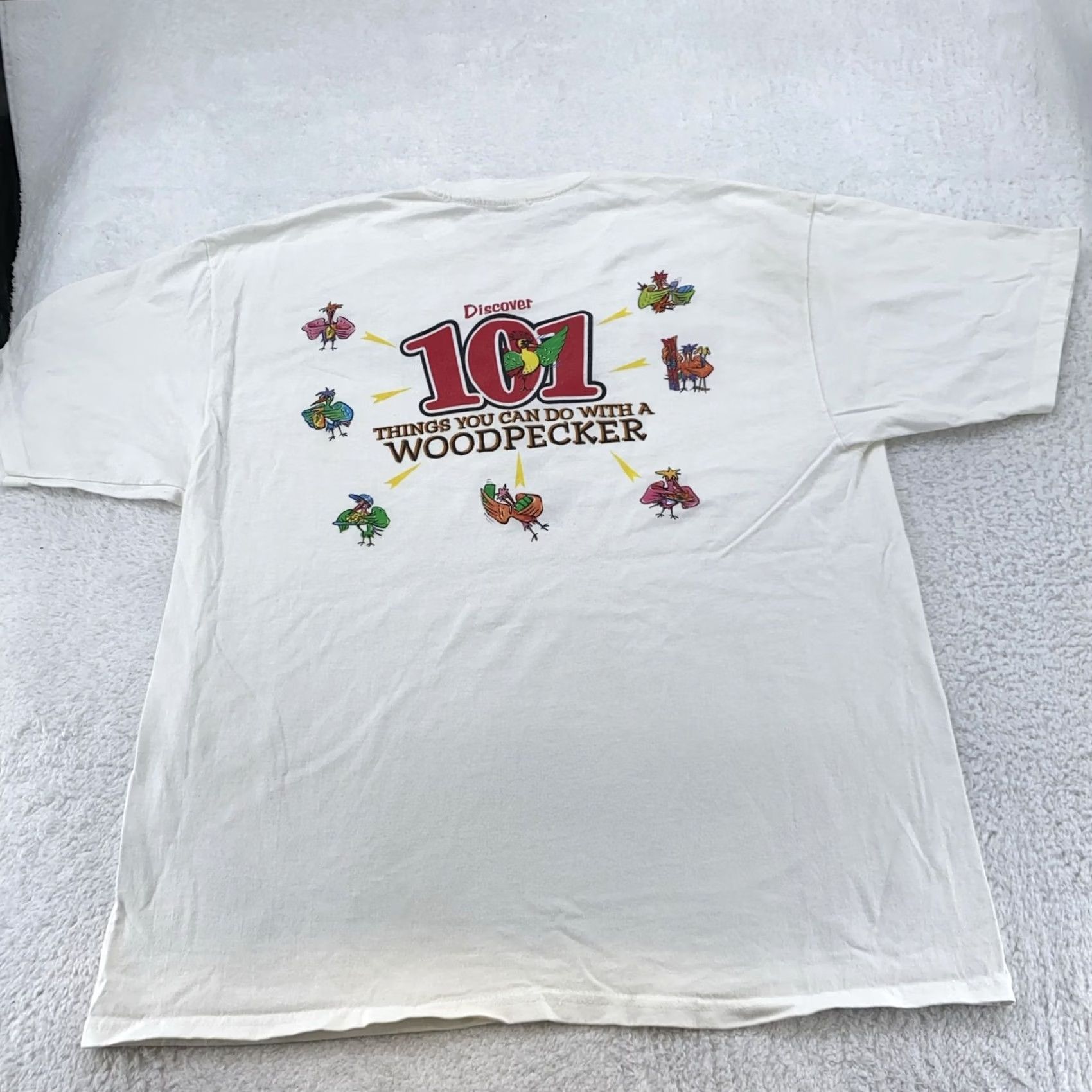 Champion VINTAGE Woodpecker Cider Shirt Mens L White Champion 101 Things Funny 90s Size US L / EU 52-54 / 3 - 8 Thumbnail