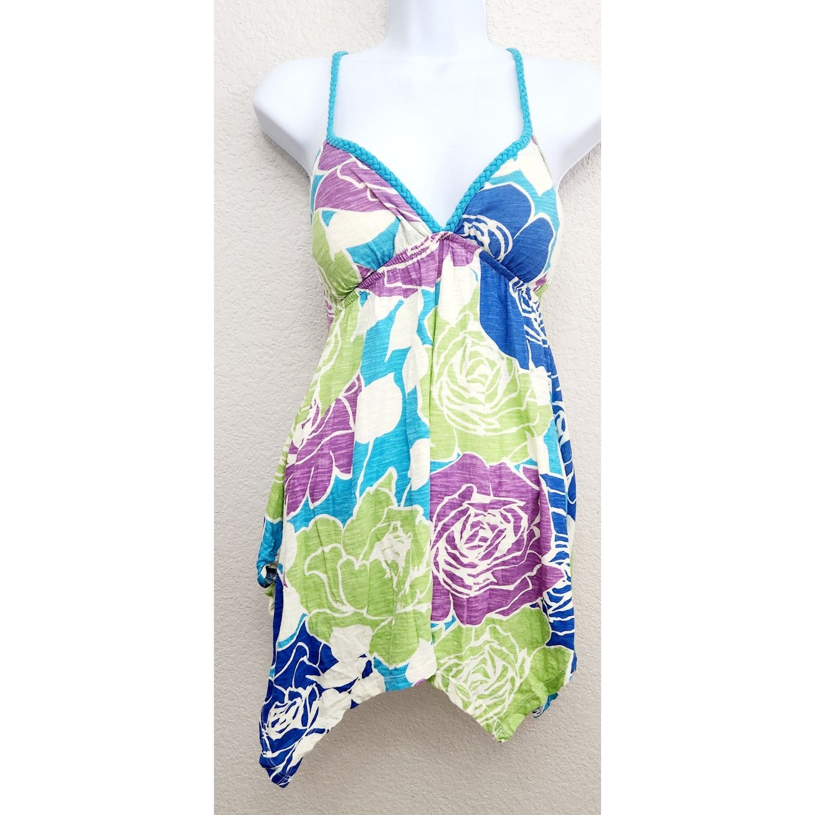 Other Derek Heart Blue Green Purple Floral Braided Strap Top S Size S / US 4 / IT 40 - 1 Thumbnail