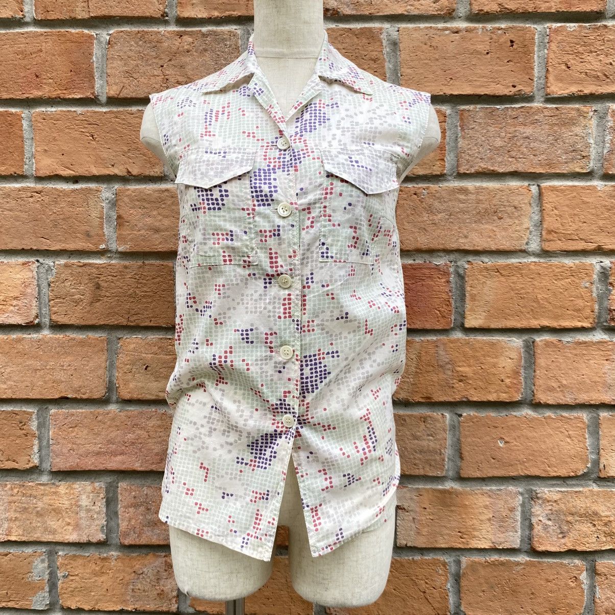 Kenzo Kenzo White Sleeveless Printed Button-Up Shirt Size S / US 4 / IT 40 - 3 Thumbnail
