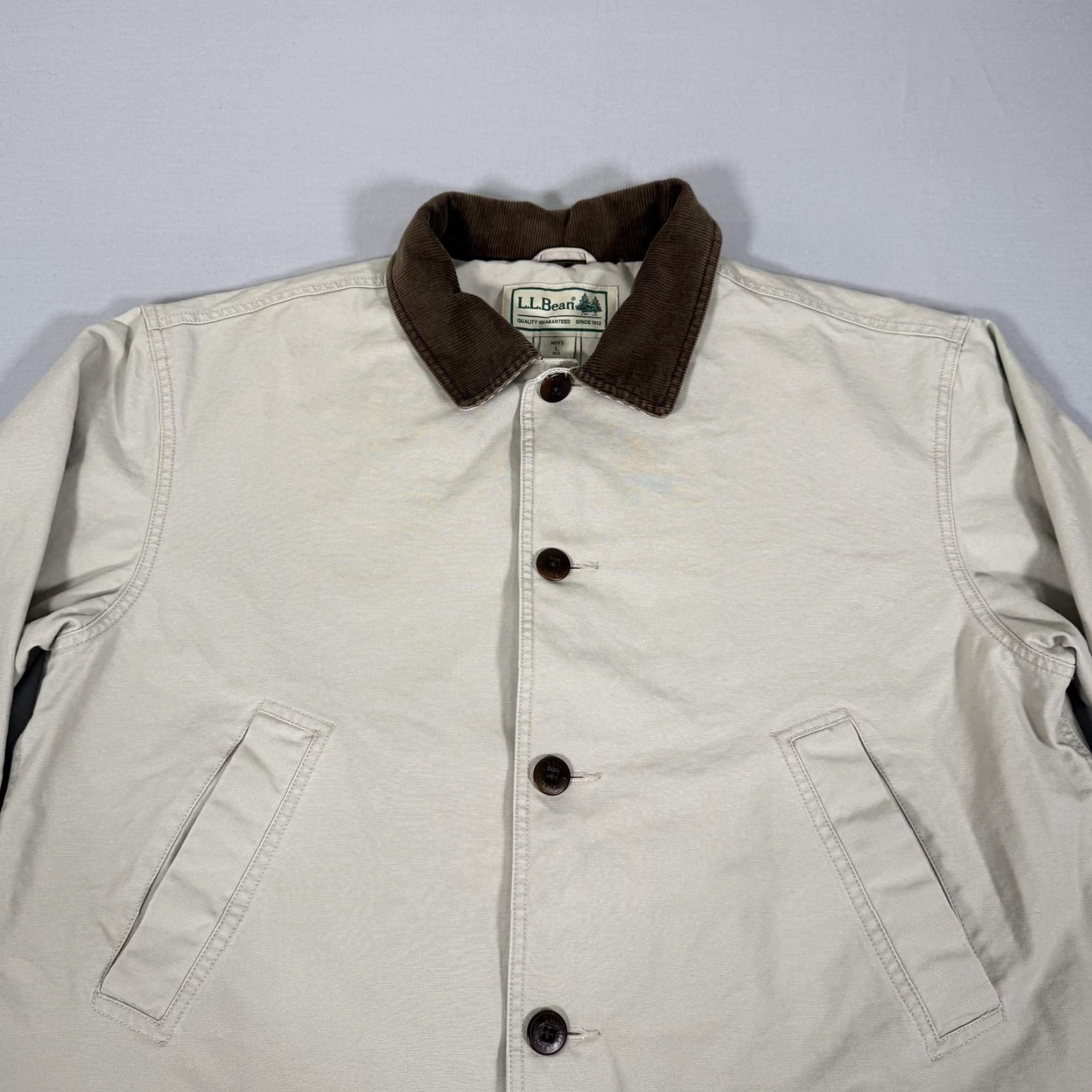 Vintage L.L. Bean Jacket Mens Large Tan Barn Coat Canvas Corduroy Collar Lined Field Size US L / EU 52-54 / 3 - 2 Thumbnail