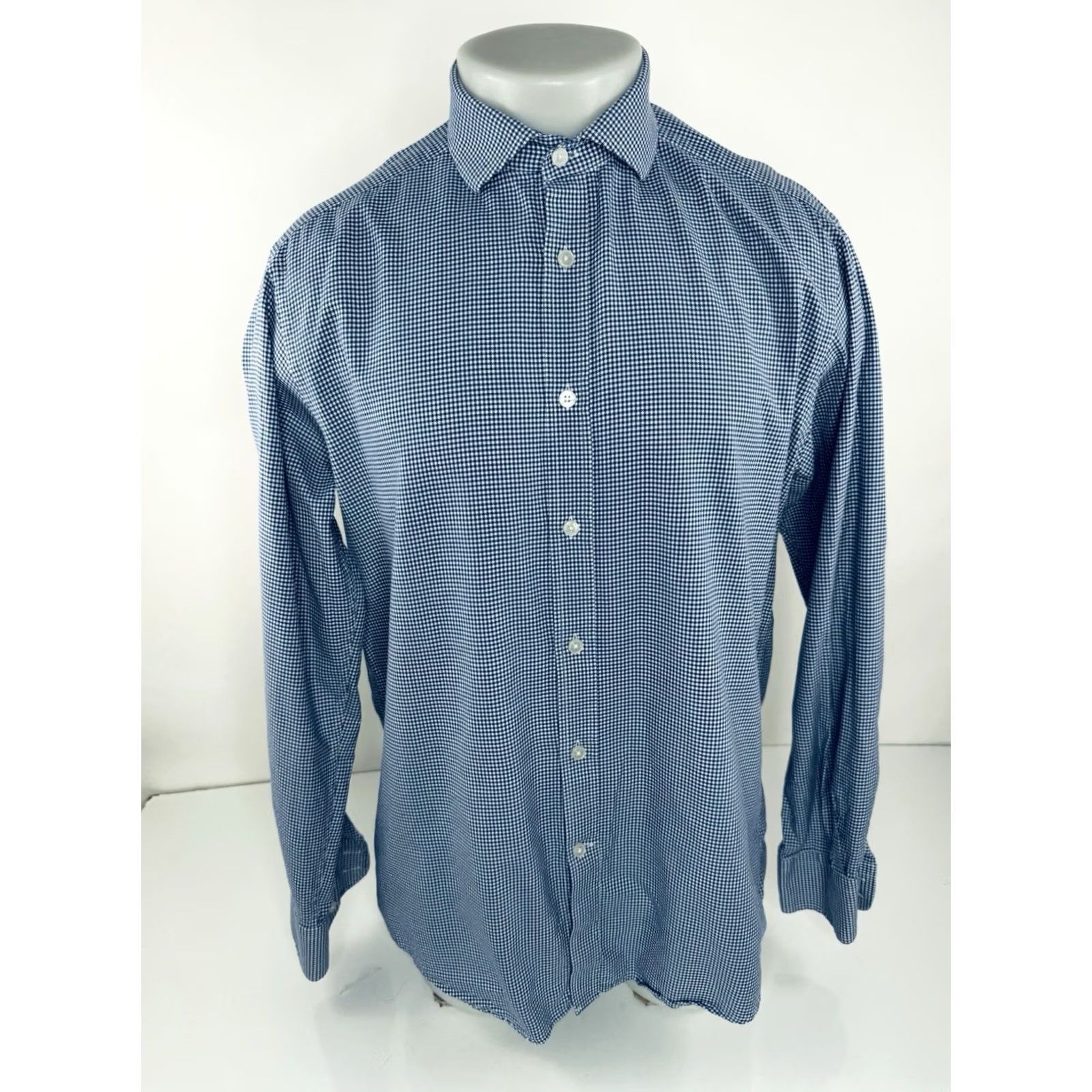 Gieves & Hawkes Gieves & Hawkes London Plaid Check Shirt - Mens 16.5/42 Dress Shirt Blue White, EXCELLENT, Button Closure, Regular Fit, J5 Size US L / EU 52-54 / 3 - 2 Thumbnail