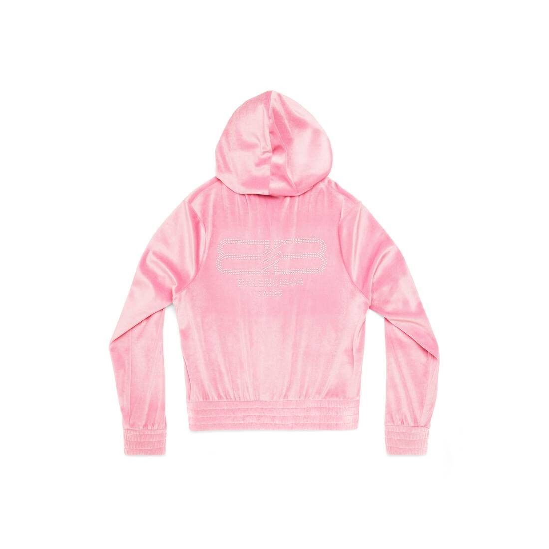 Balenciaga o1bcso1str1124 BB Paris Strass Zip-Up Hoodie Fitted in Pink Size S / US 4 / IT 40 - 2 Thumbnail