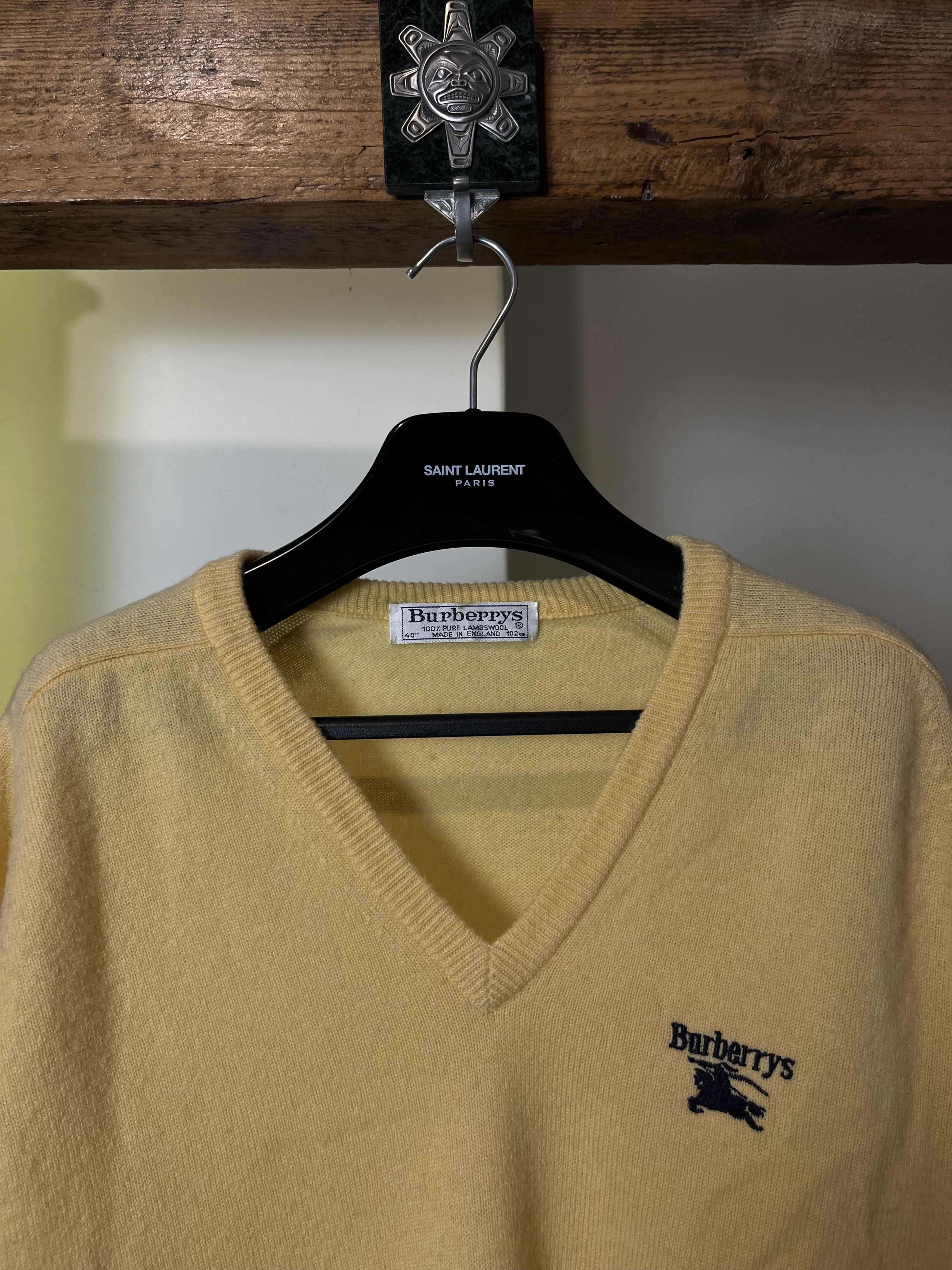 Burberry × Vintage 80s Burberrys Yellow Wool Knitted Sweater Size US M / EU 48-50 / 2 - 3 Thumbnail
