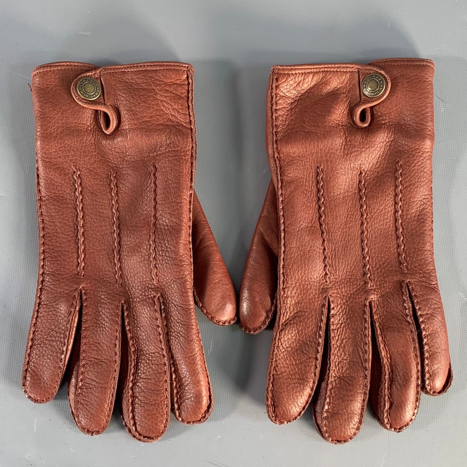 Burberry BURBERRY LONDON Size 9 Brown Gold Deerskin Leather Gloves Size ONE SIZE - 1 Thumbnail