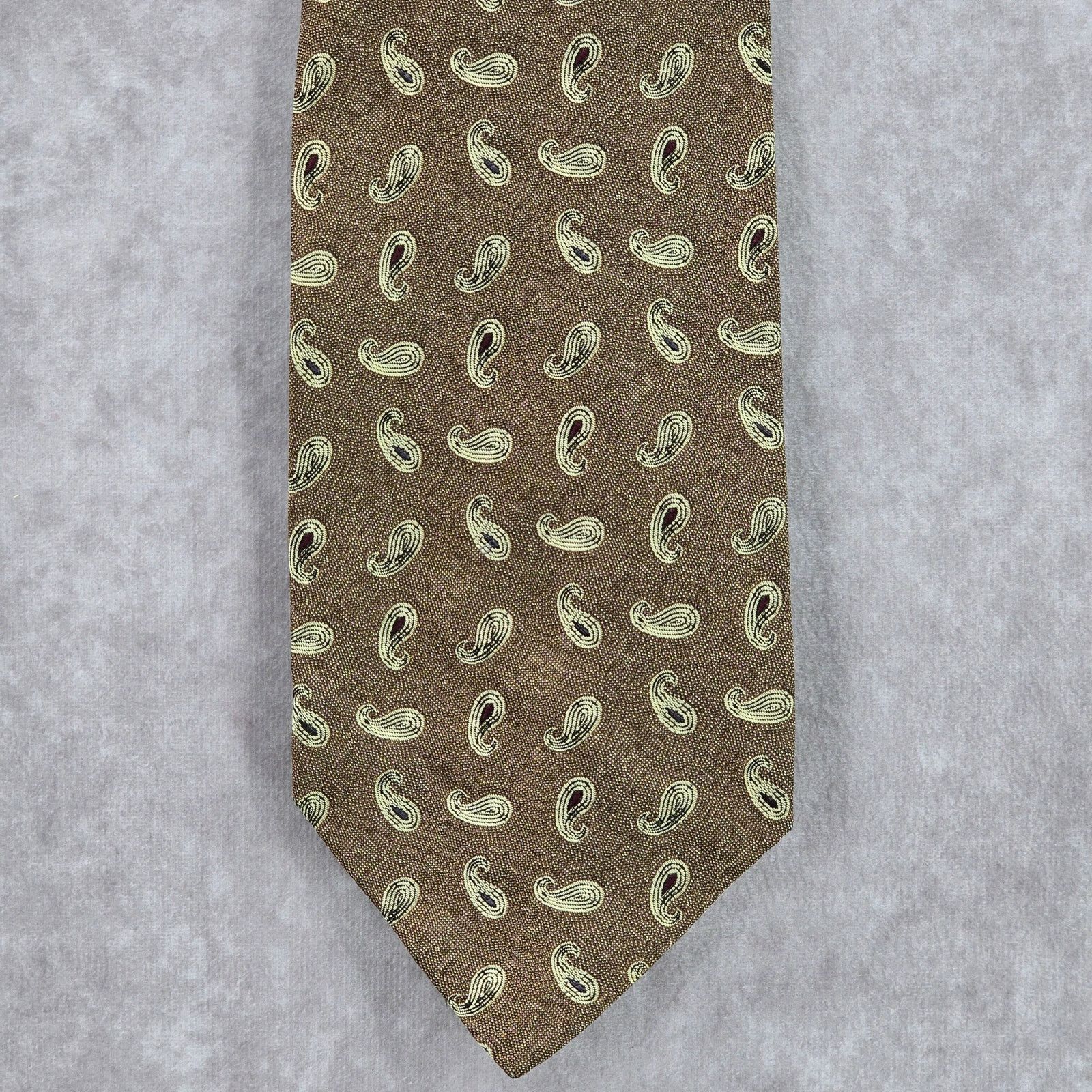 Joseph Abboud Joseph Abboud Gold Brown Paisley Floral Silk Italy Neck Tie Size 28 - 1 Thumbnail