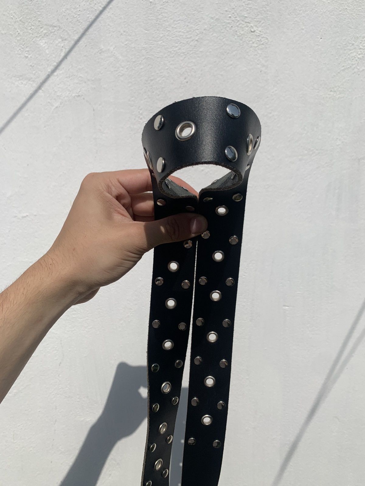 Japanese Brand Vintage 90s Dark Leather Designer Y2K Punk Rhinestones Belt Size ONE SIZE - 7 Thumbnail