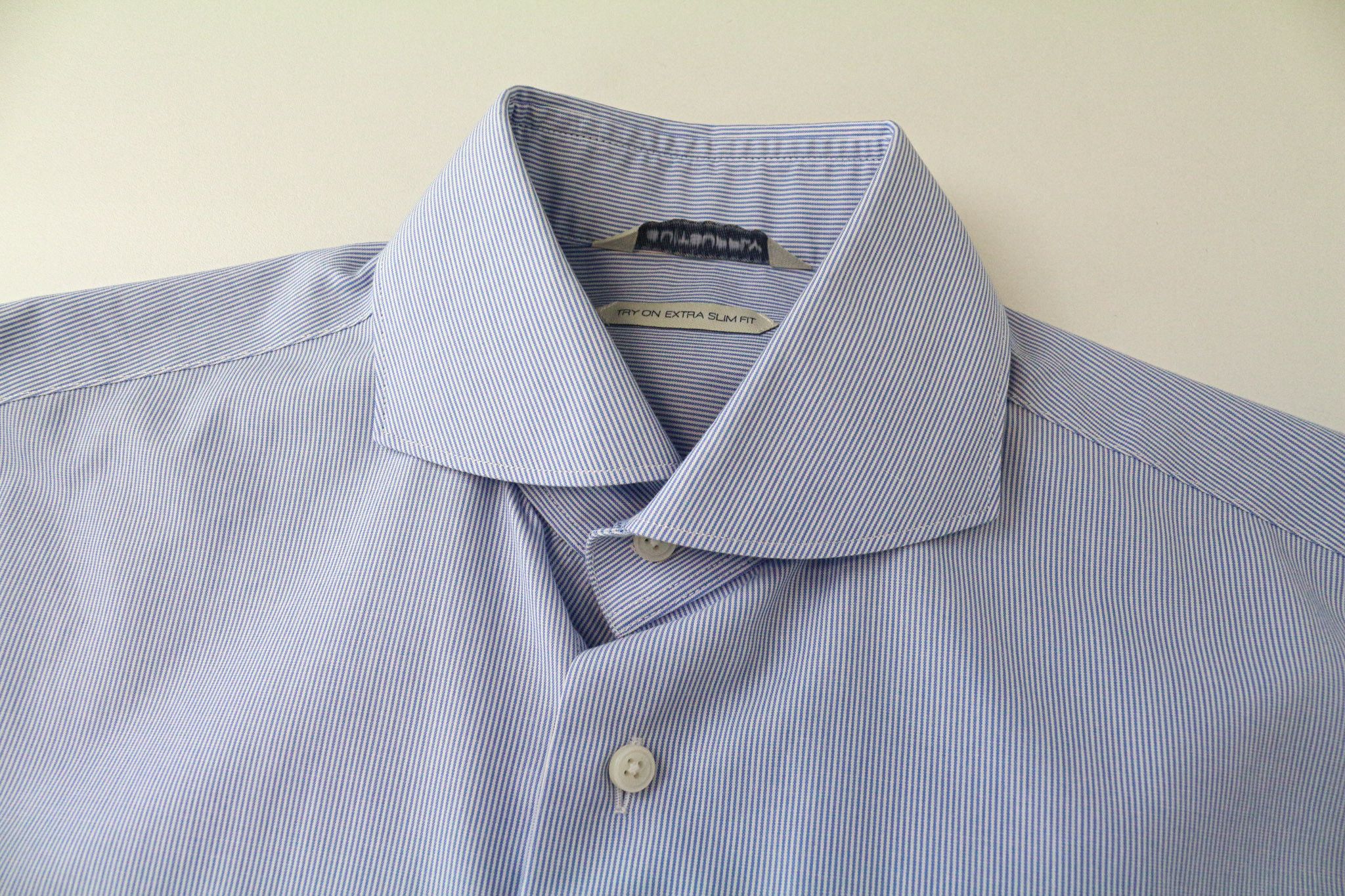 Suitsupply 37/14 1/2 Extra Slim Blue Cotton Striped Twill Shirt 78646 Size 38R - 3 Thumbnail