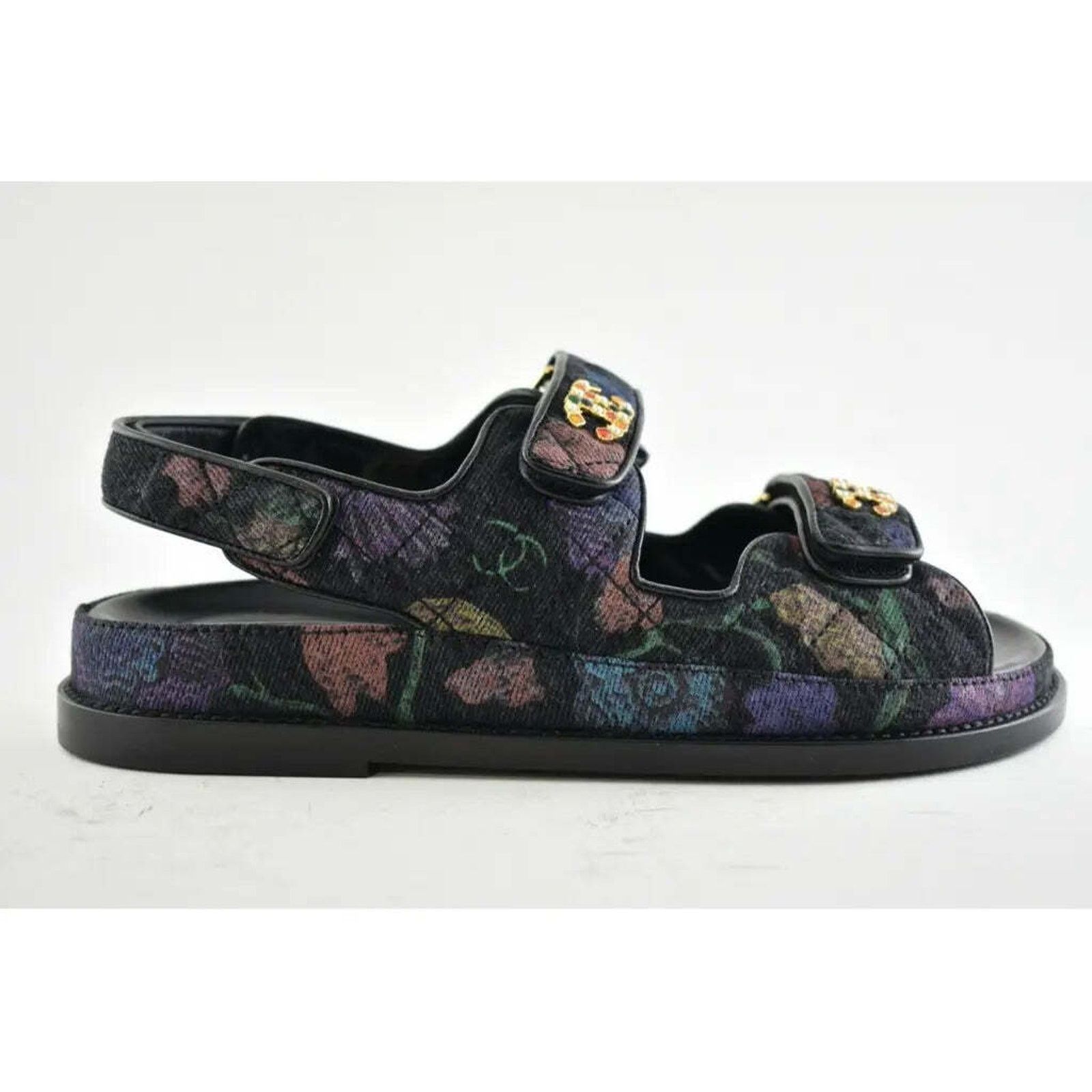 Chanel Chanel 21A Black Denim Graffiti CC Logo Mule Slide Strap Size US 7 / IT 37 - 2 Thumbnail