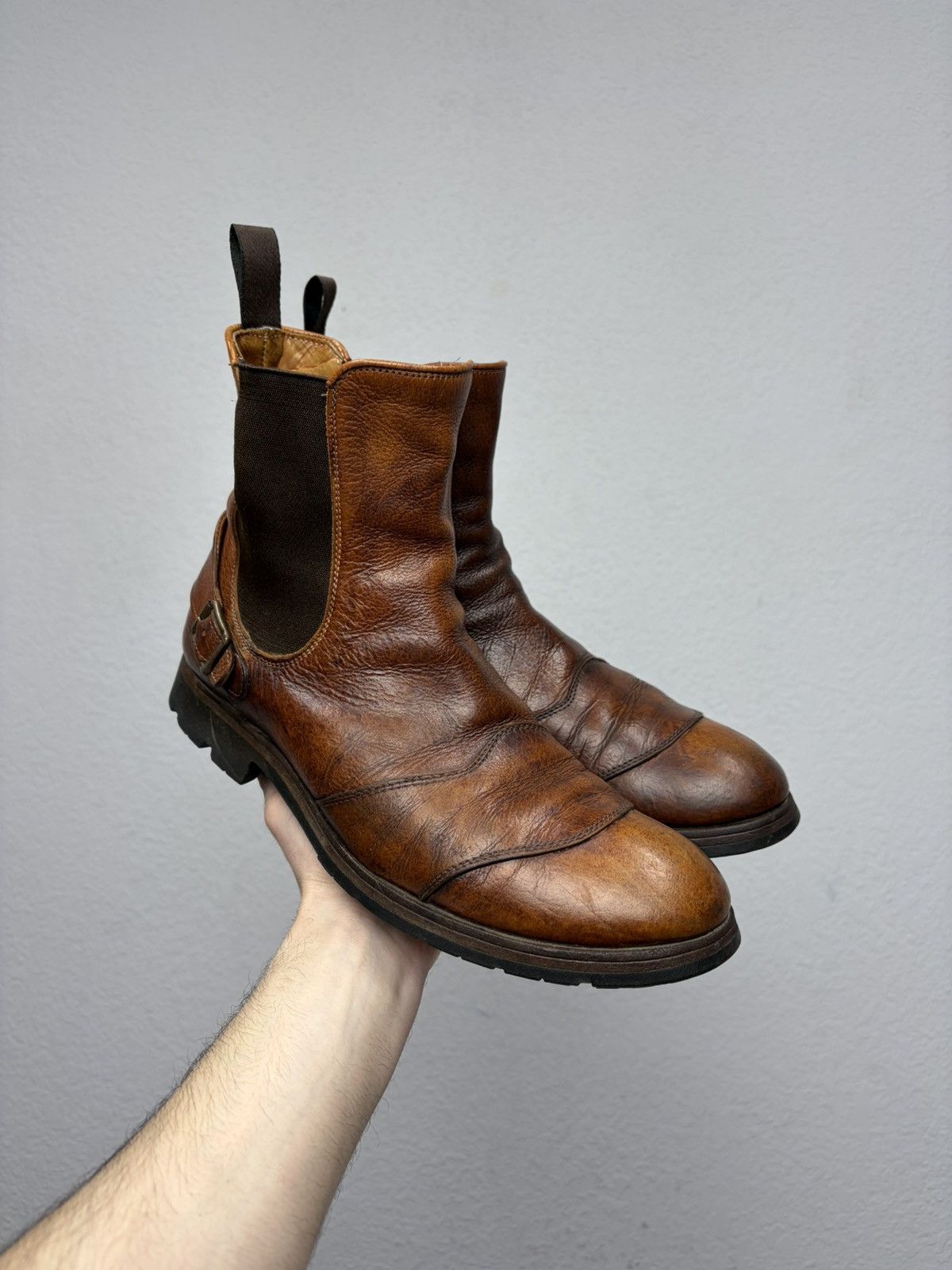 Hedi Slimane Vintage Y2K Guidi CCP Style Distressed Leather Biker Boots Size US 10 / EU 43 - 1 Thumbnail