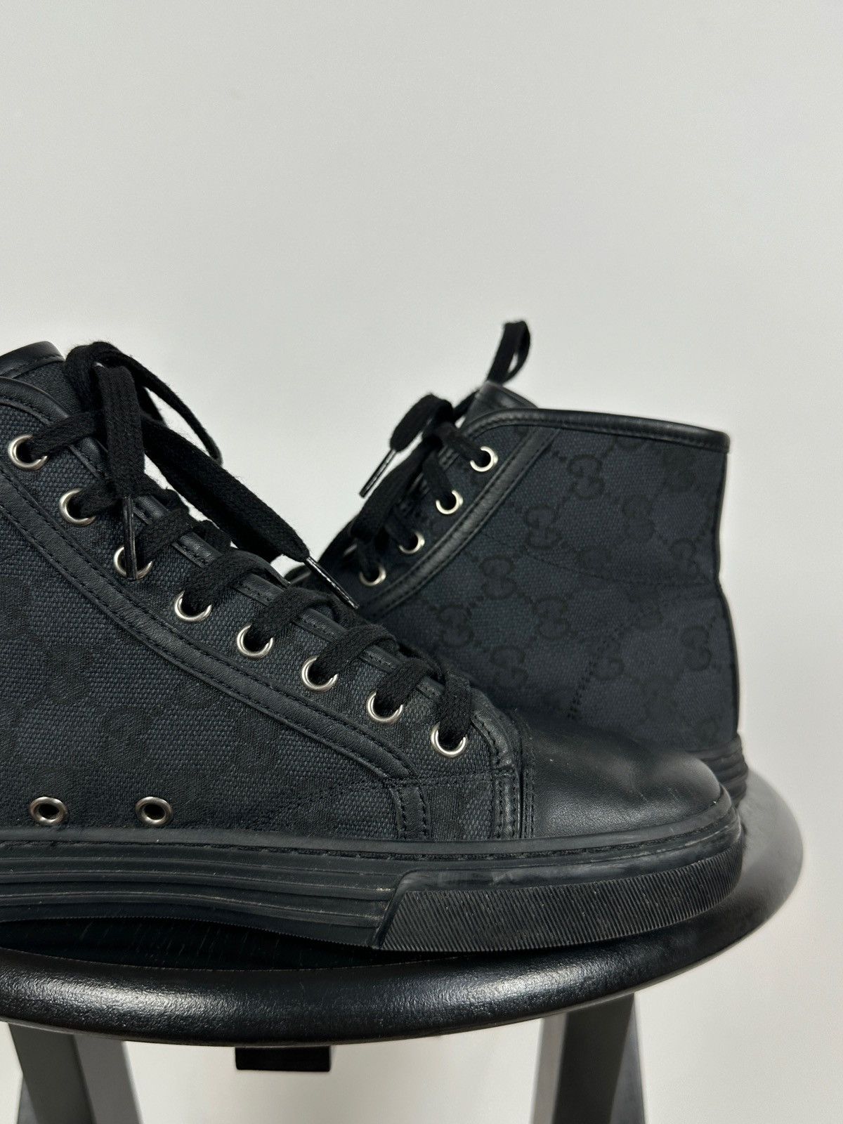 Gucci Gucci 426188 GG Leather/Canvas Monogram High Top Sneaker Size US 5.5 / EU 38 - 18 Thumbnail