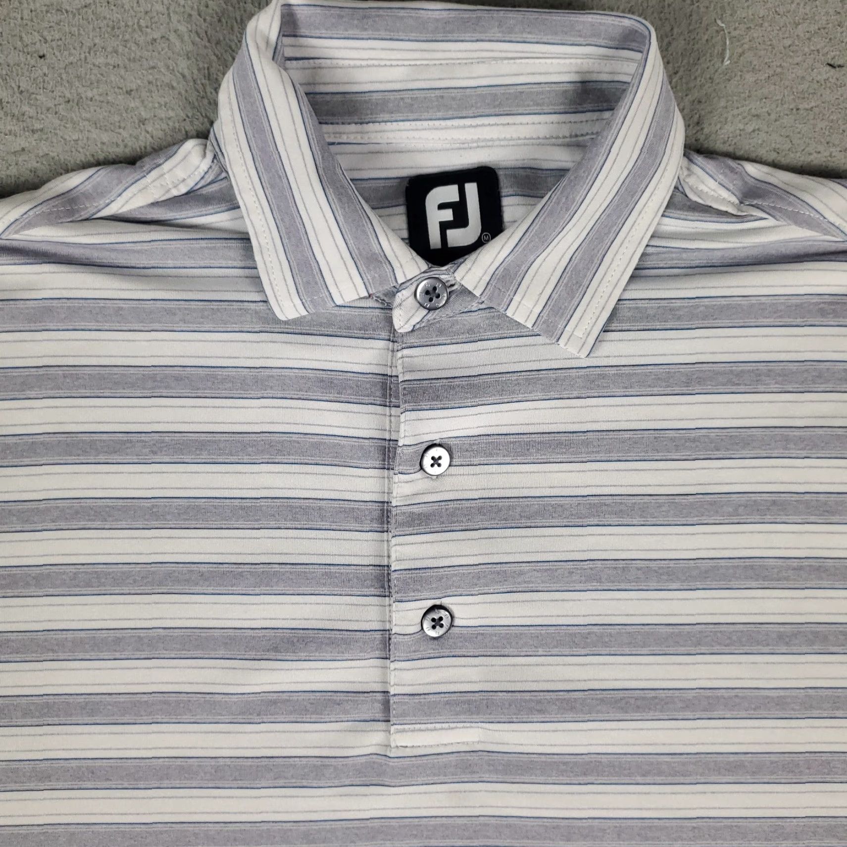 Footjoy FootJoy Polo Shirt Mens M Gray Striped Button Collared Short Sleeve Casual Golf - Polyester Size US M / EU 48-50 / 2 - 2 Thumbnail
