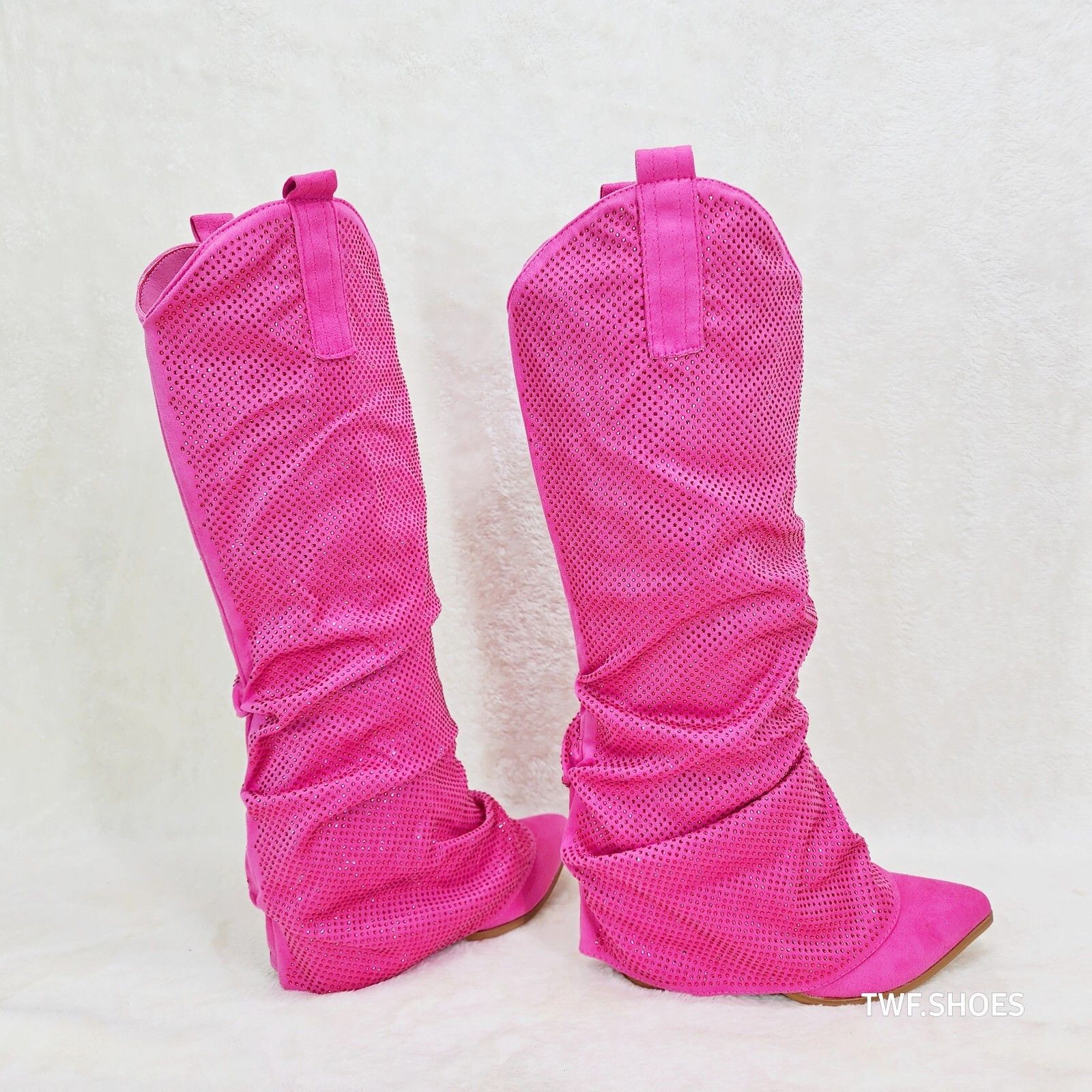 Other Country Twist Fuchsia Draped Rhinestone Fold Over Western Co Size US 7 / IT 37 - 1 Thumbnail