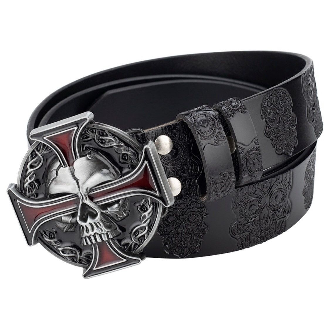 Jewelry Skull Leather Belt Size ONE SIZE - 2 Thumbnail
