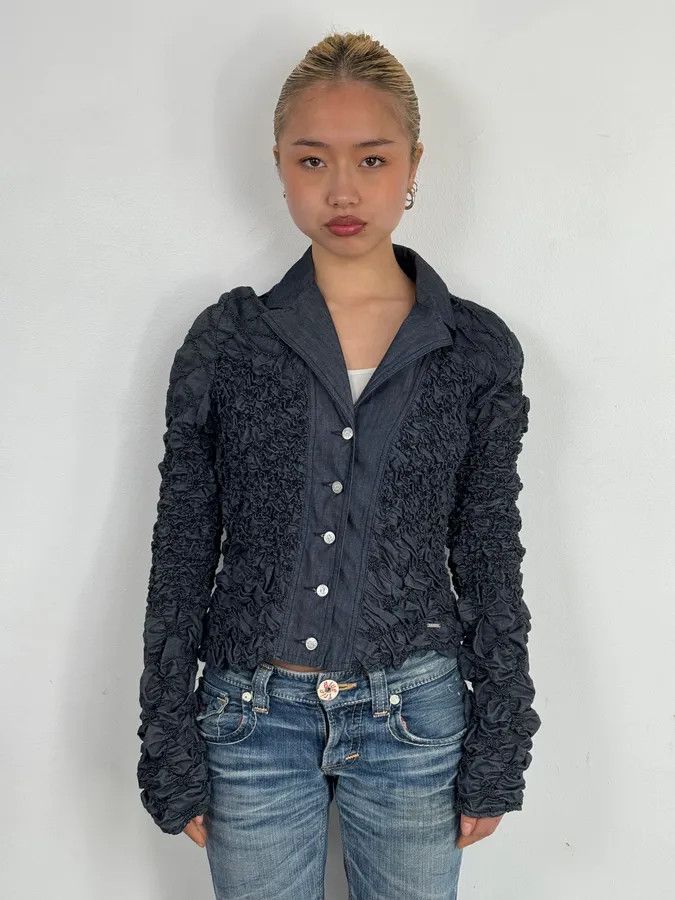 Kenzo Kenzo Navy Deconstructed Pleats Abstract Denim Jacket Size S / US 4 / IT 40 - 1 Thumbnail