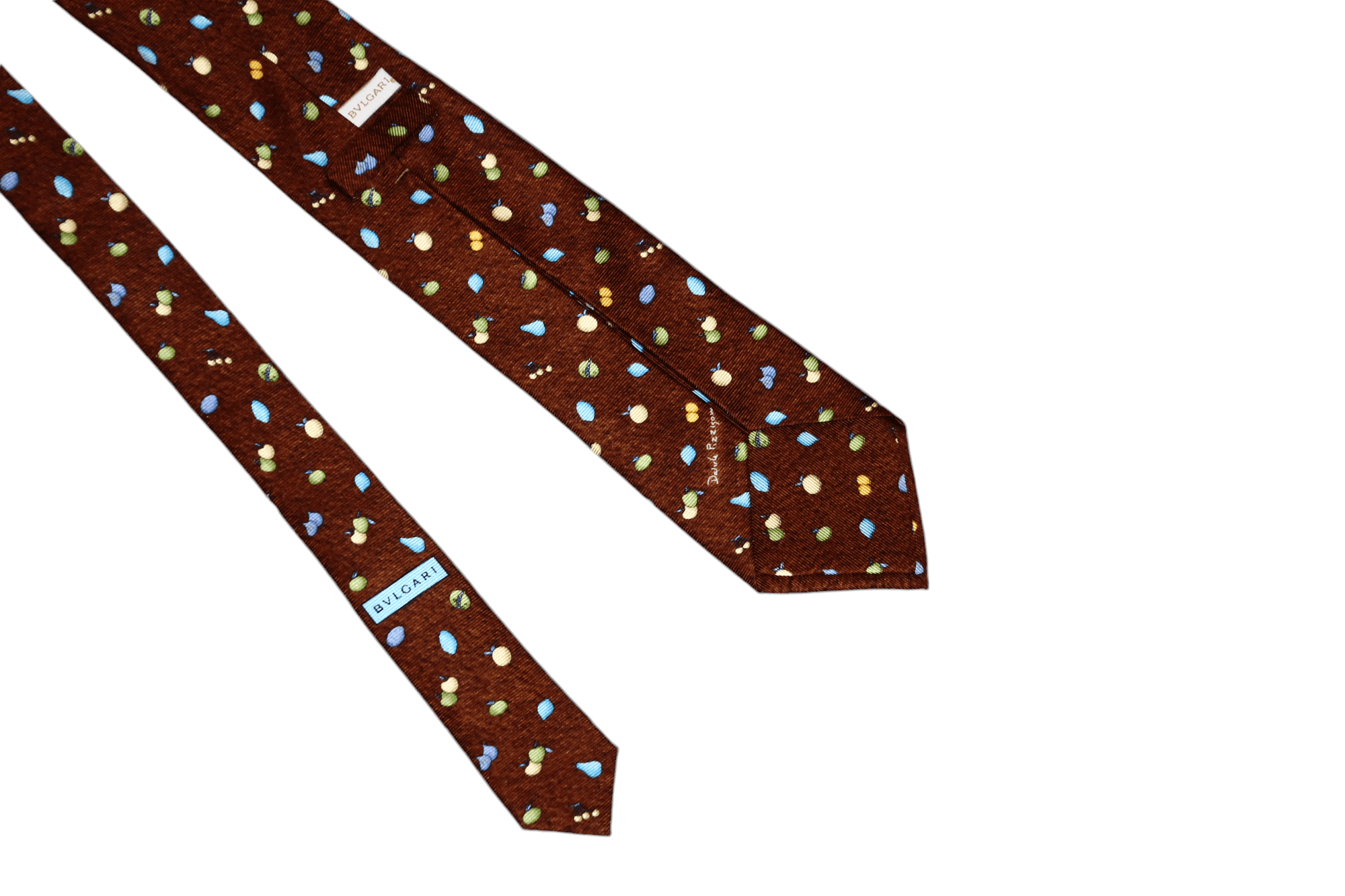 Bvlgari Bvlgari David Pizzigoni Hand Pattern Fruits Artwork Silk Tie Size ONE SIZE - 3 Thumbnail