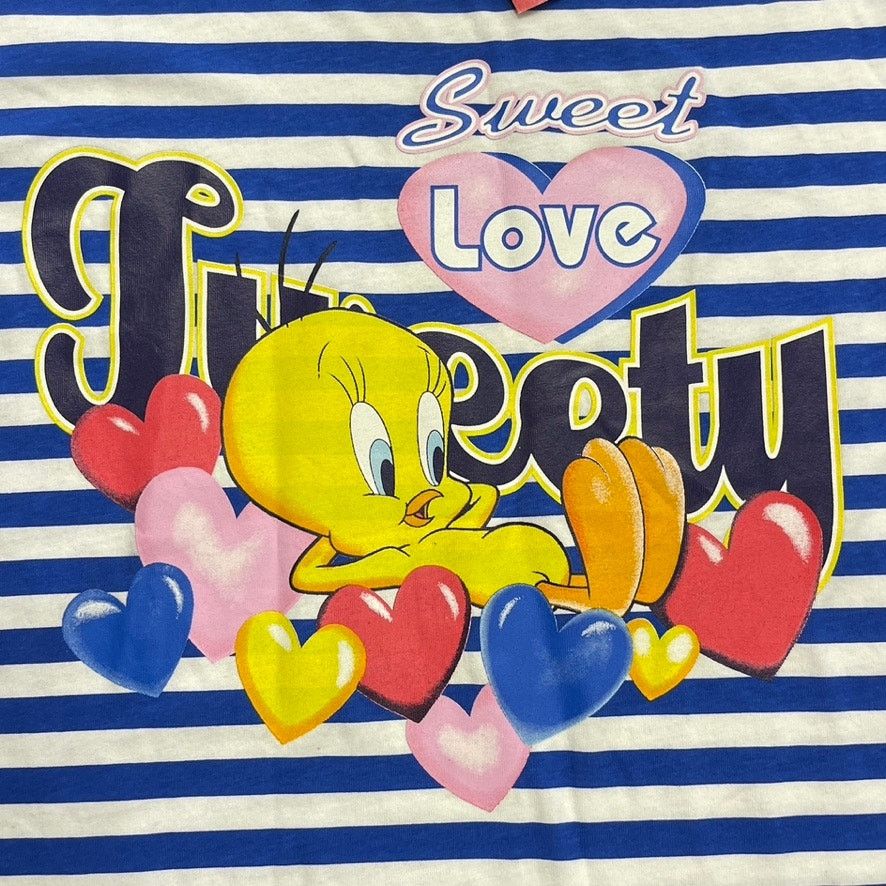Vintage × Warner Bros Vintage 90s Tweety Striped Tee T Shirt Size XL White Blue Size US XL / EU 56 / 4 - 2 Thumbnail