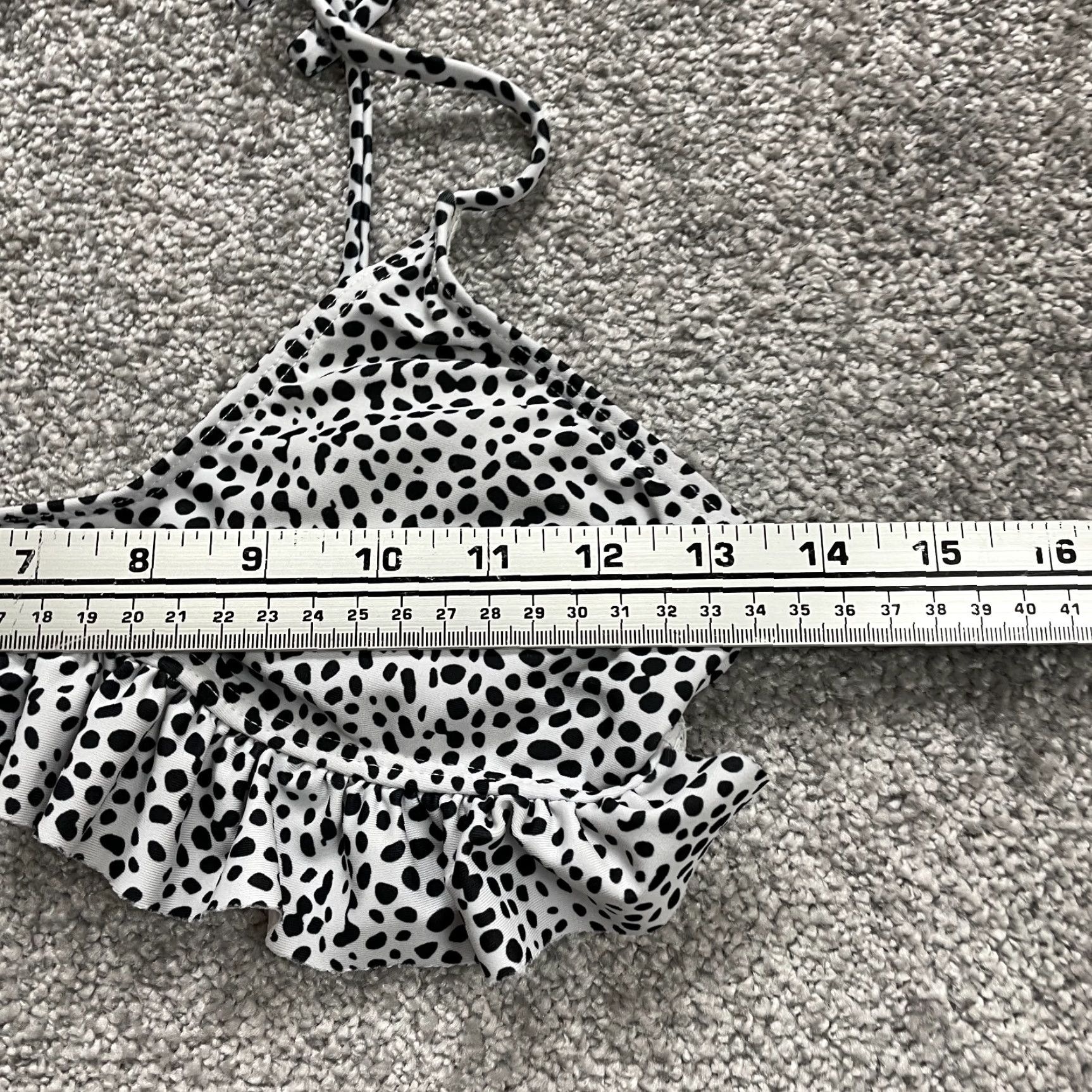 Shein SheIn Swimwear Bikini Top Womens S White Dalmatian Ruffles Self Tie Beach Animal Print Short Sleeve? Size S / US 4 / IT 40 - 8 Thumbnail