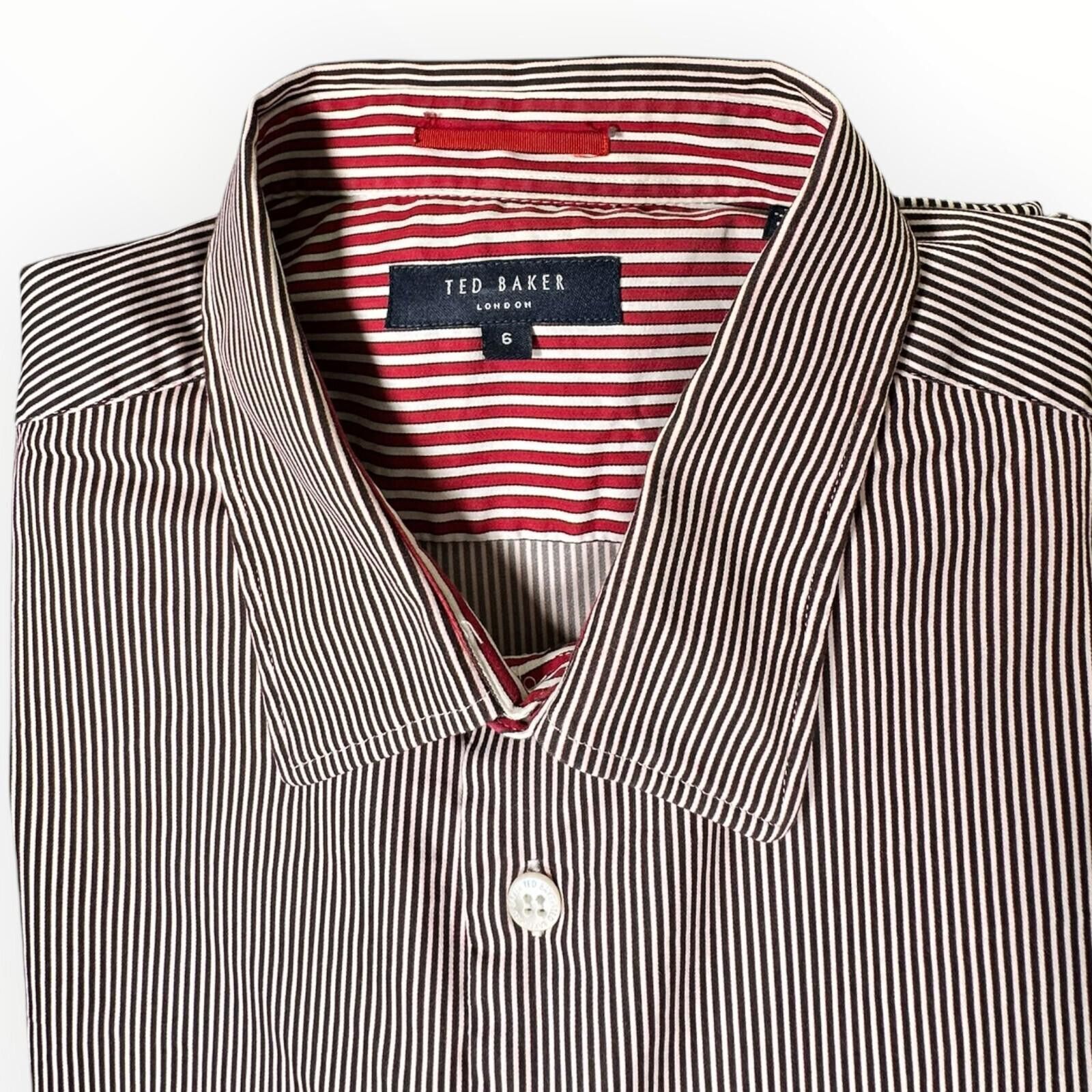 Ted Baker Ted Baker 6 Shirt Men UK Size 2XL Red Pinstripe Long Sleeve Size 48R - 8 Thumbnail
