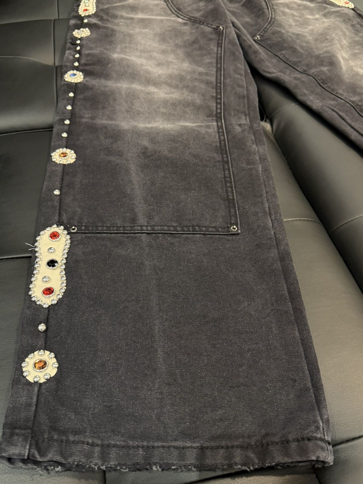 Other Size 36 - JP Sorrow Rhinestone Double Knee Denim Black Size US 36 / EU 52 - 2 Thumbnail