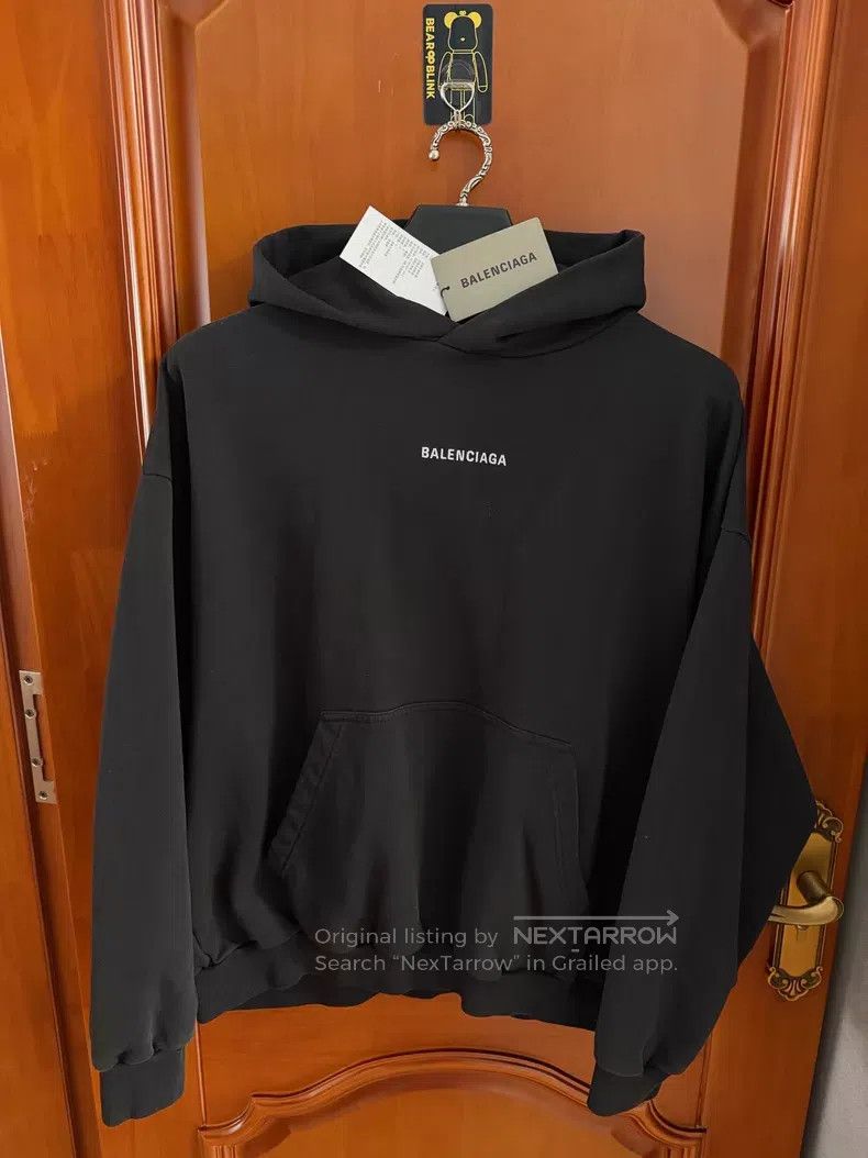 Balenciaga Balenciaga Black Front and Back Embroidery Logo Hooded Swe Size US L / EU 52-54 / 3 - 1 Thumbnail
