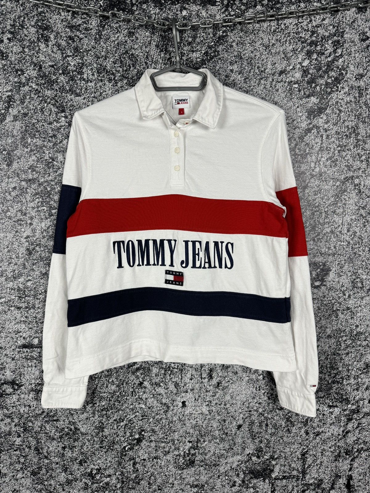 Tommy Jeans Tommy Jeans Long Sleeve Polo Shirt Rugby Style Big Logo Sz S Size S / US 4 / IT 40 - 1 Thumbnail