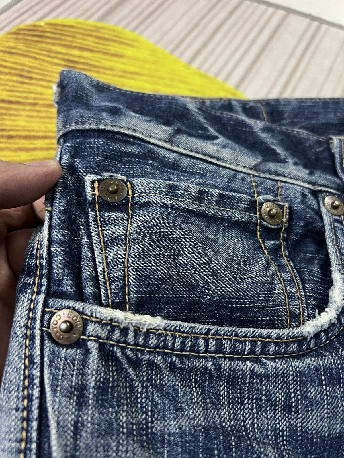 Edwin × If Six Was Nine × Le Grande Bleu (L.G.B.) 💥FLARE💥VINTAGE EDWIN 503 BLUE TRIP DISTRESS FADED JEANS Size US 34 / EU 50 - 18 Thumbnail