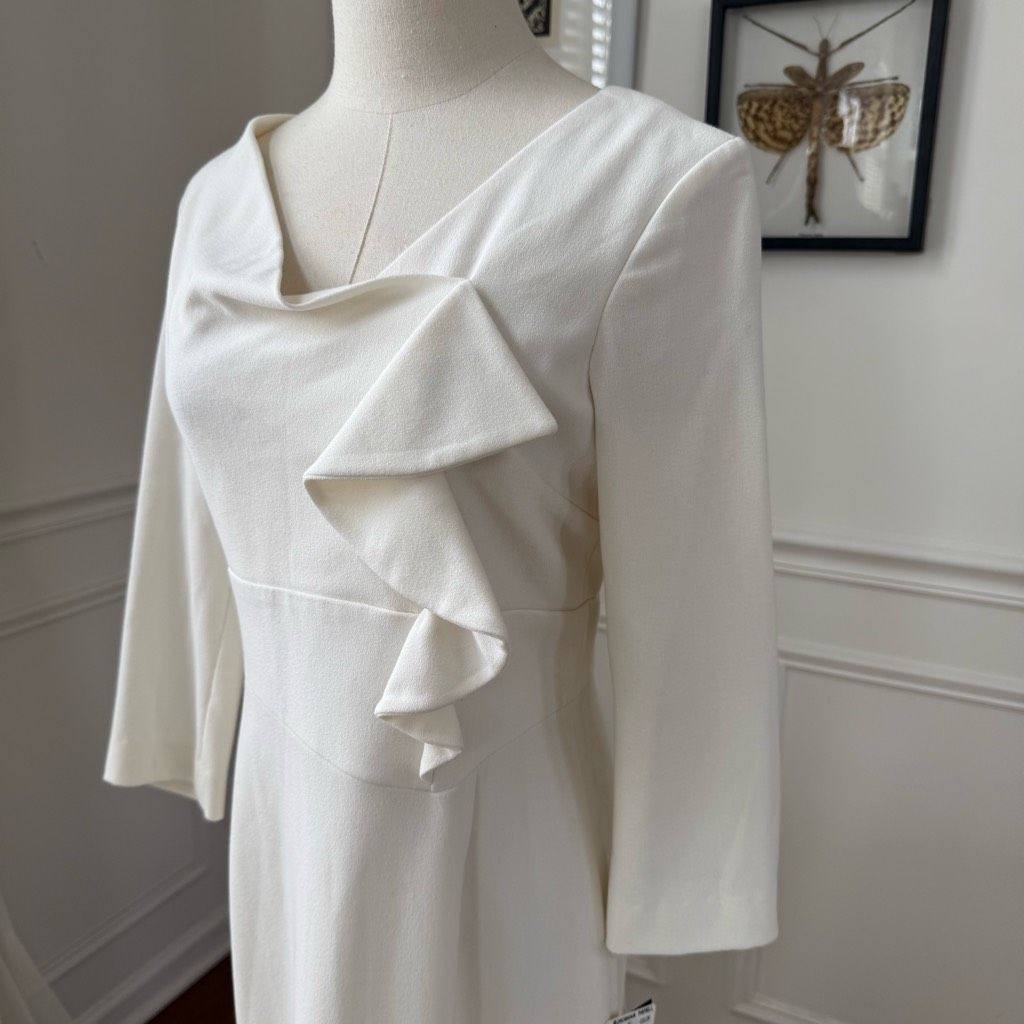 Other NWT Adriana Papell Ivory Semi Ruffle Sheath Dress $138 2 Size XS / US 0-2 / IT 36-38 - 3 Thumbnail