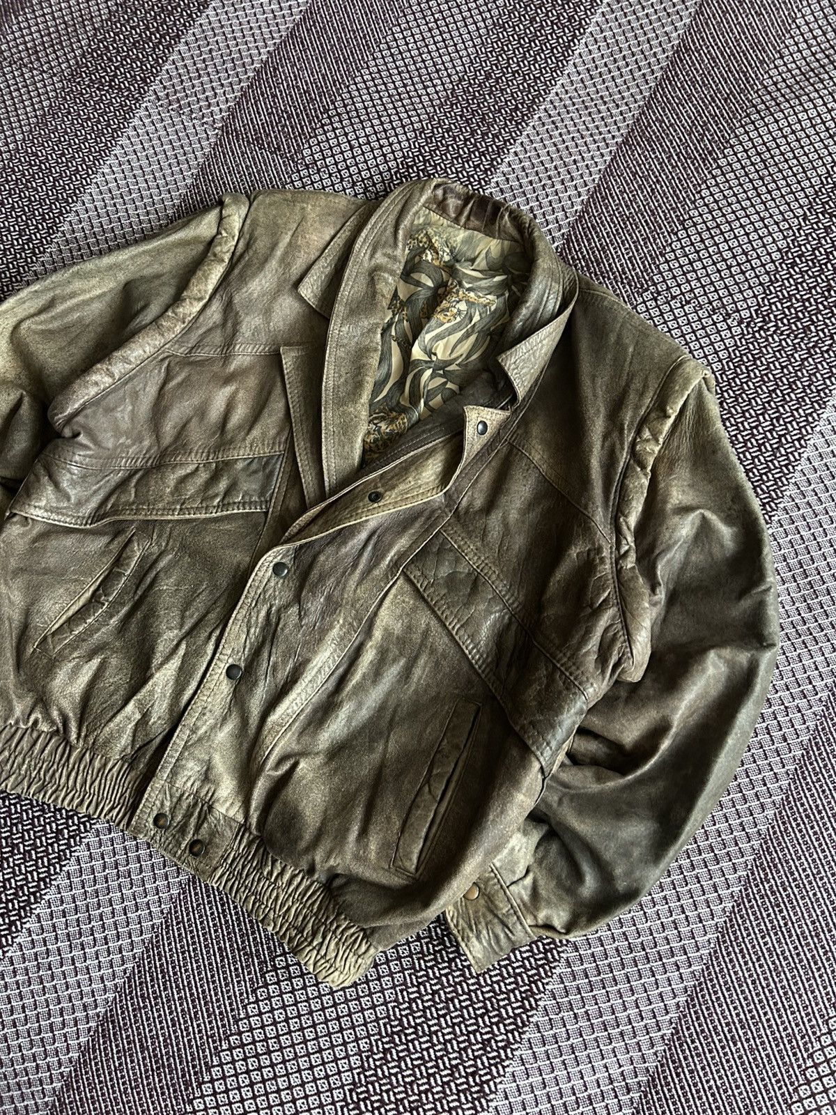Genuine Leather Vintage Leather Distressed Bomber Jacket Faded VeraPelle Y2K Size US L / EU 52-54 / 3 - 2 Thumbnail