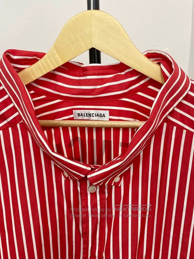 Balenciaga Balenciaga Red and White Striped Cotton Shirt Size XXS / US 00 / IT 34 - 3 Thumbnail
