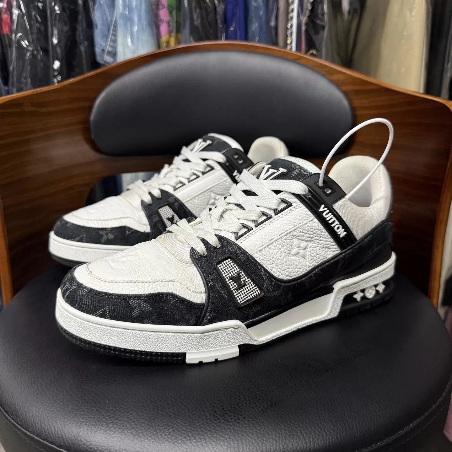 Louis Vuitton LV Trainer Black & White Denim 7/41 GUC Size US 8 / EU 41 - 1 Thumbnail