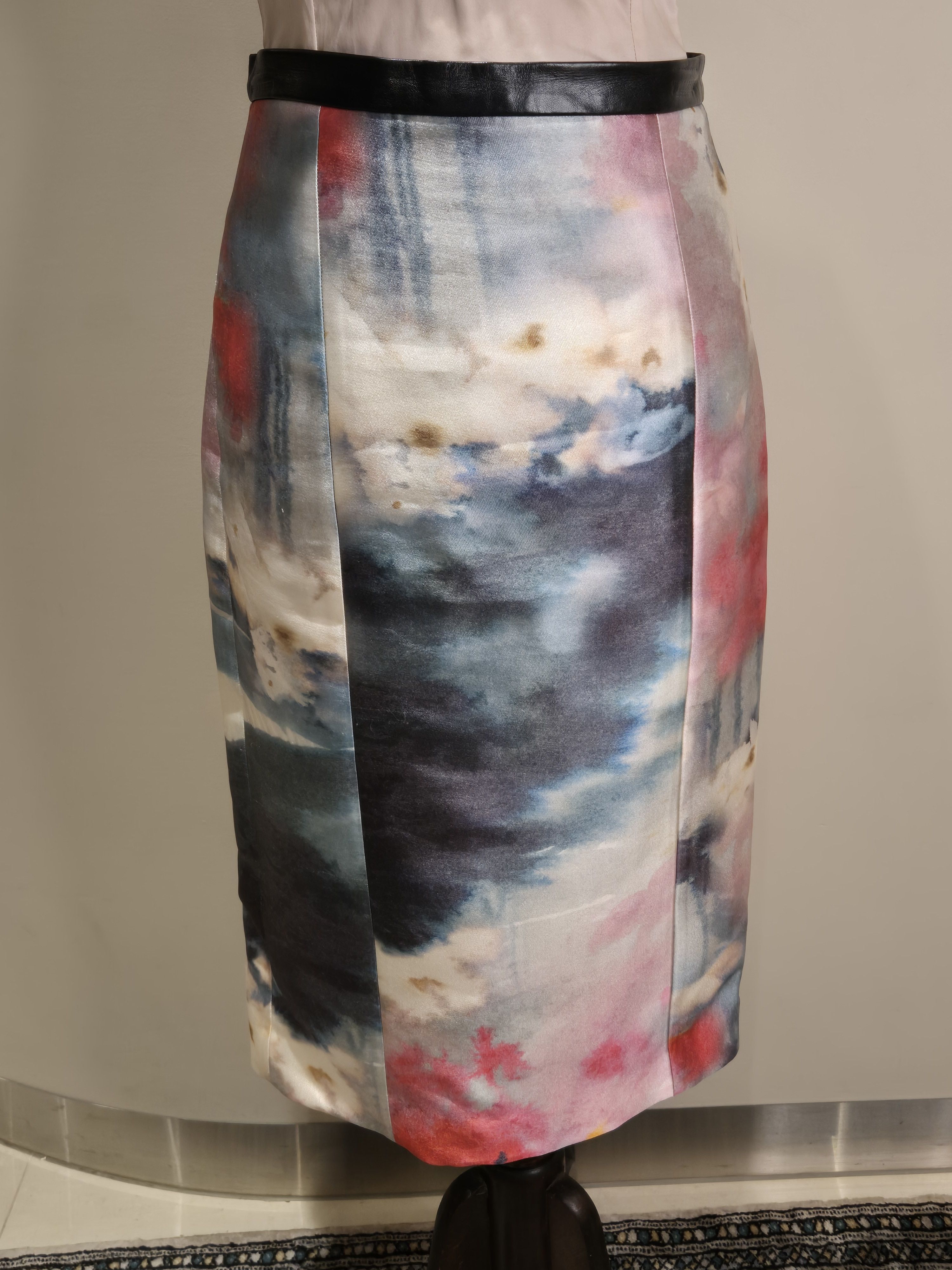 Designer Honor NYC mid length silk/leather pink/multicoloured skirt Size 27" / US 4 / IT 40 - 1 Thumbnail