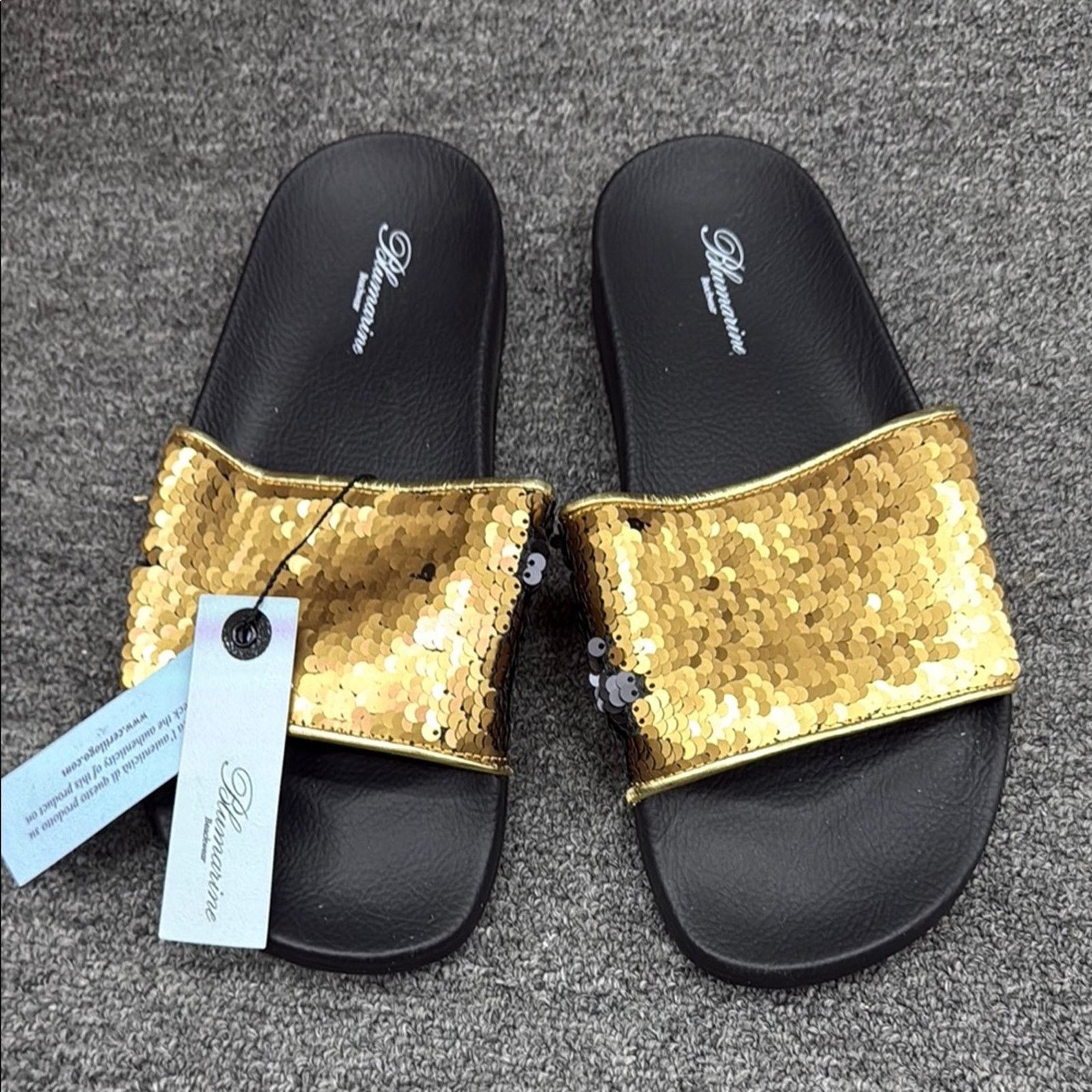 Blumarine NWT Blumarine Women's Gold Sequin Slide Sandals 40 US 10 Size US 10 / IT 40 - 1 Thumbnail