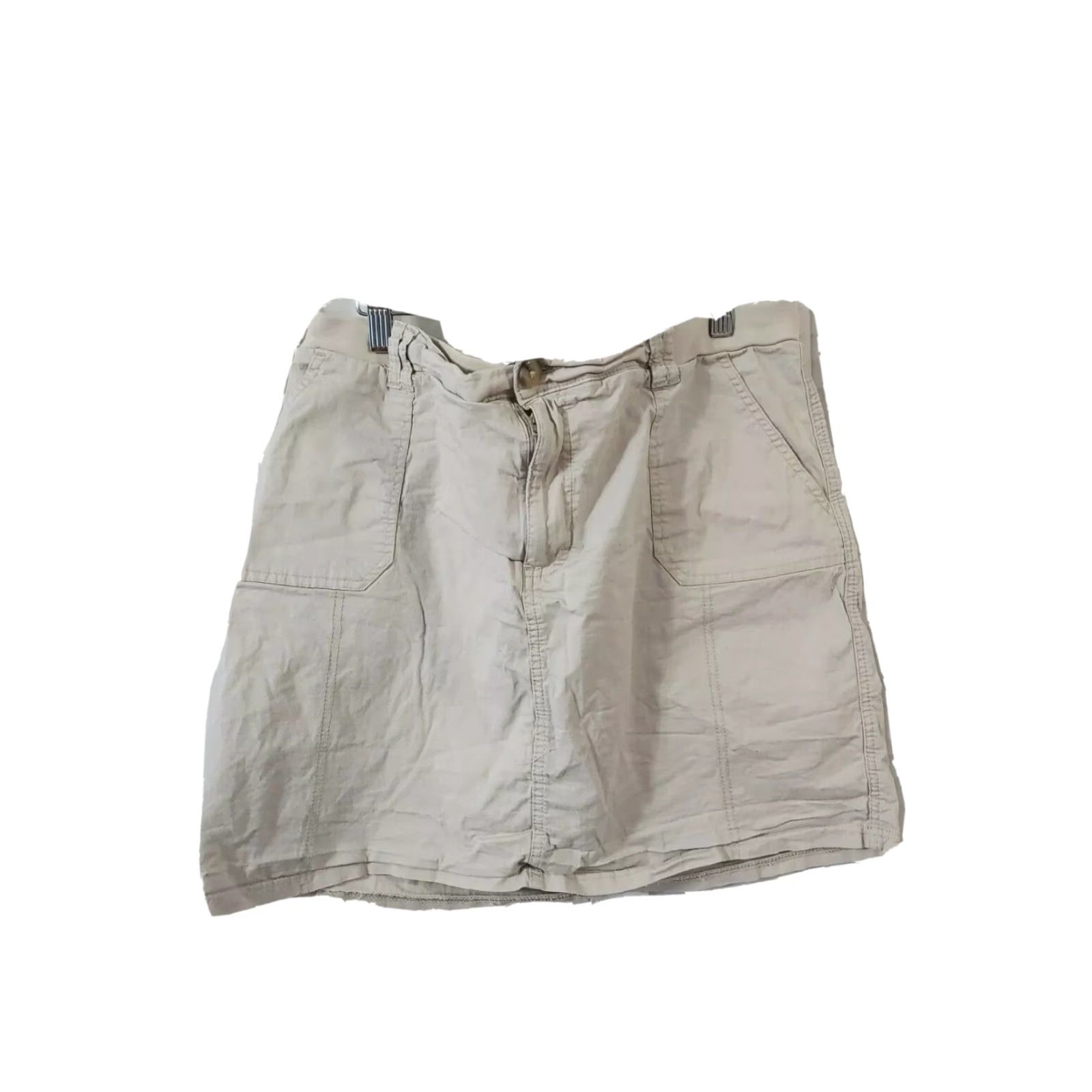 Lee Riders By Lee Skort Womens 18 Mid Rise Beige Khaki Zip Pockets Stretch Elastic Waist Solid Beige 90s Not Applicable Women Size 40" / US 18 - 2 Thumbnail