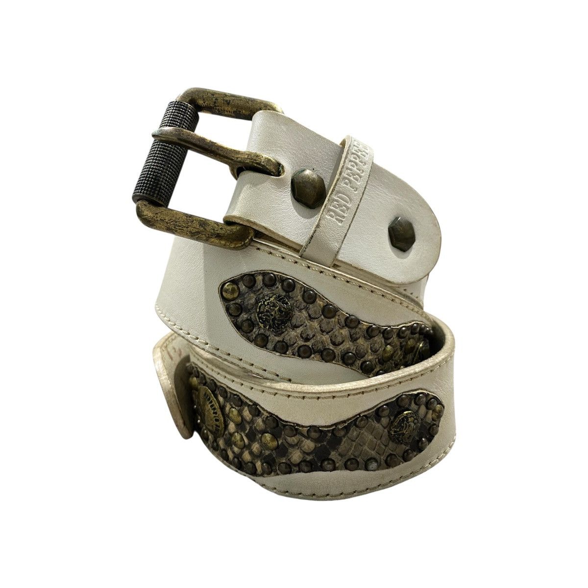 Seditionaries NEED GONE ‼️Red Pepper Snakeskin Studded Belt Genuine Leather Size ONE SIZE - 1 Thumbnail