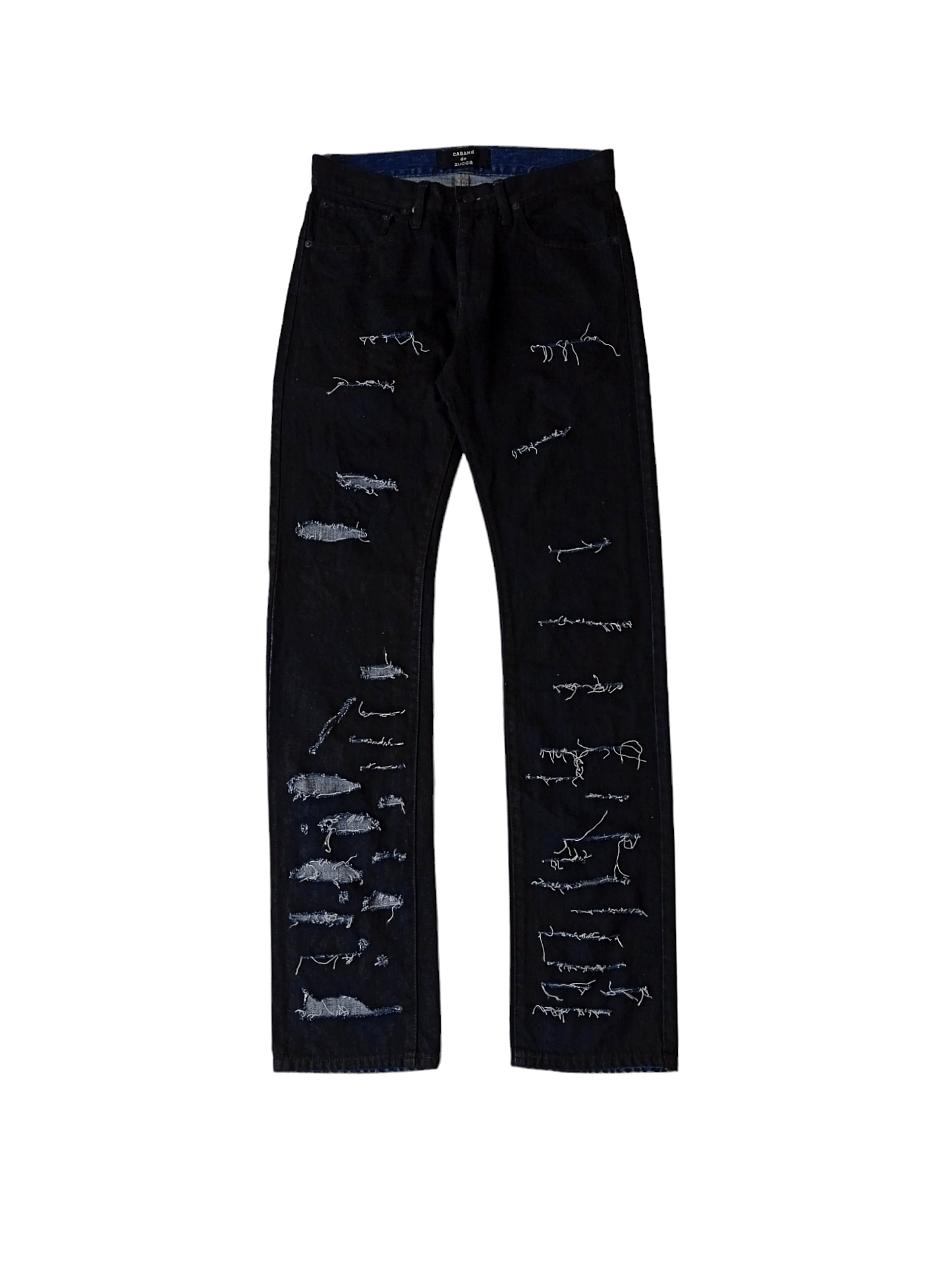 image of Cabane De Zucca x Issey Miyake Waxed Strip Distress Denim Inspiration Hedi Slimane in Waxed Black (