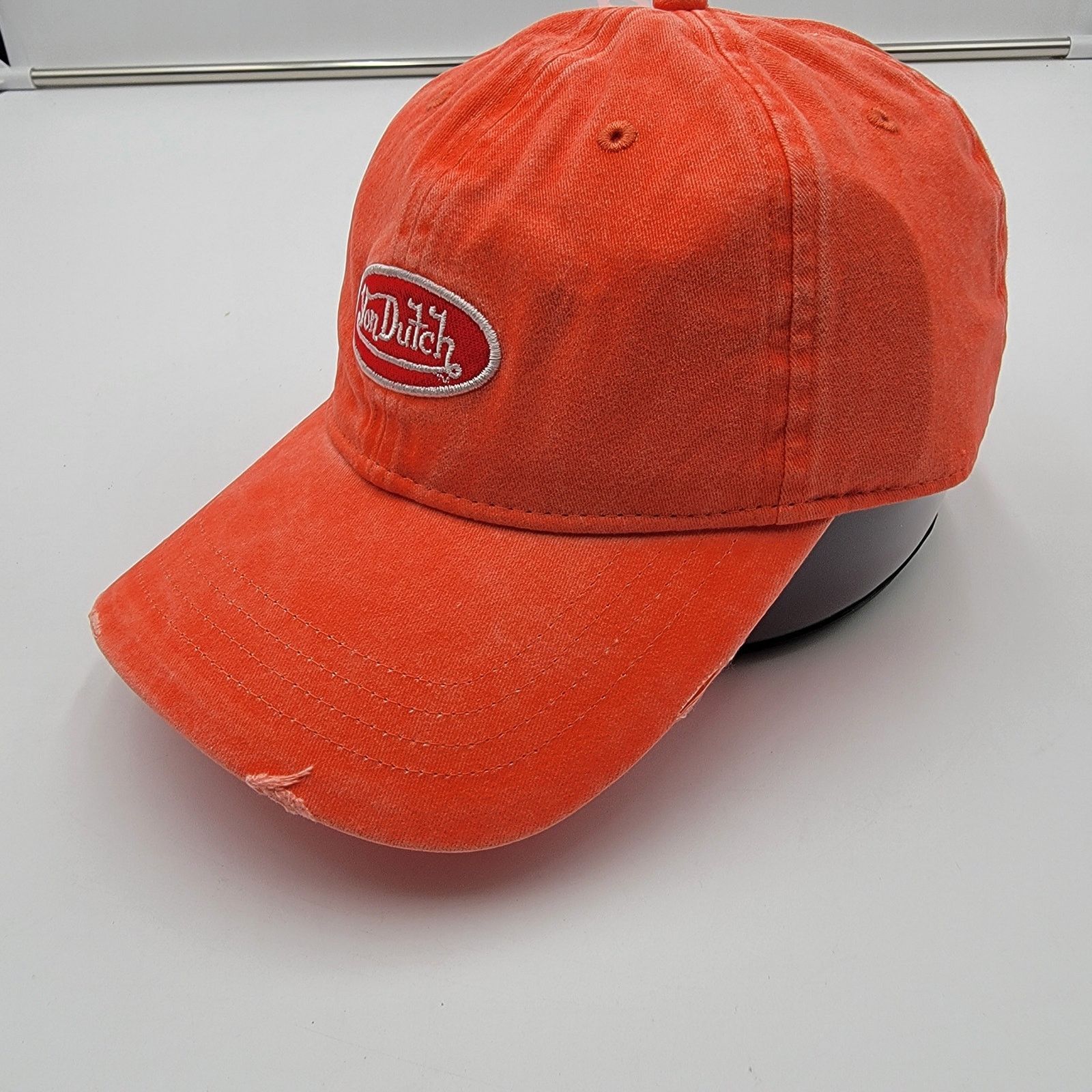 Von Dutch Von Dutch Distressed Denim Adjustable Dad Cap in Orange Size ONE SIZE - 2 Thumbnail