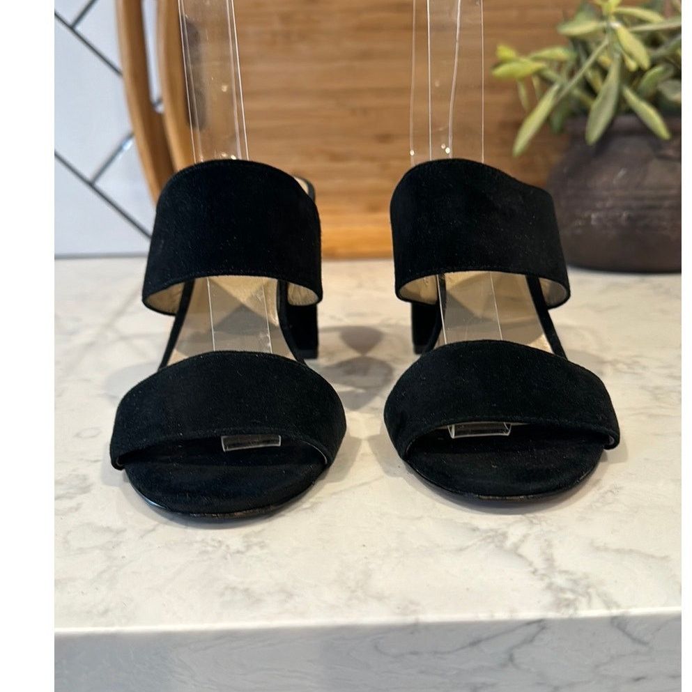 Ann Taylor Ann Taylor black suede double broad strap block slide heels Size US 7 / IT 37 - 4 Thumbnail