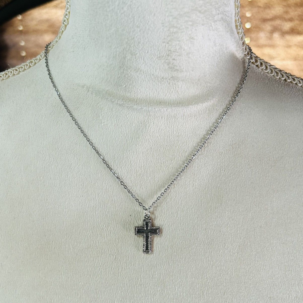 Handmade Handcrafted salvaged vintage textured border cross necklace Size ONE SIZE - 2 Thumbnail