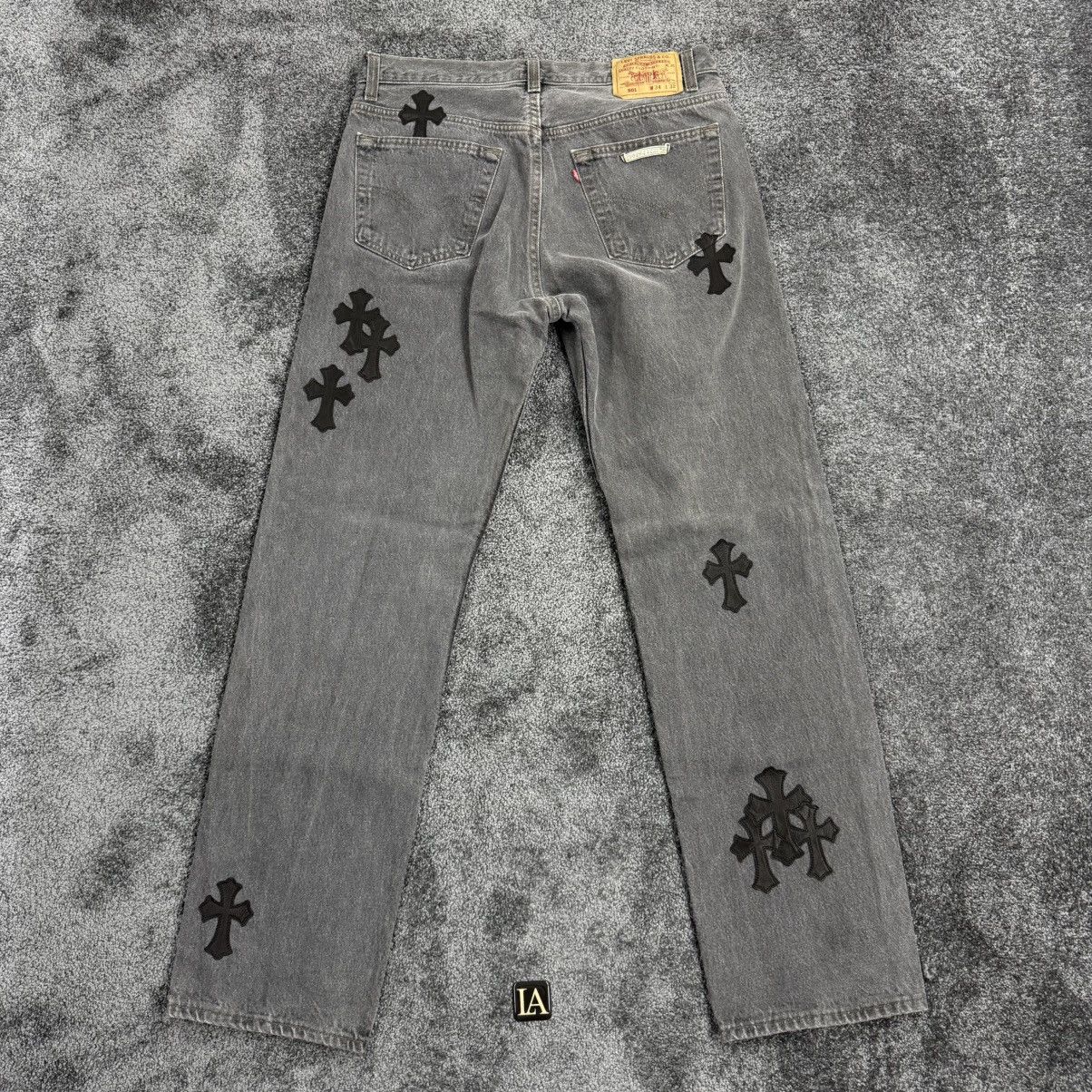 Chrome Hearts Chrome Hearts Grey Levi‘s 501 Black Patch Denim Size US 31 - 2 Thumbnail