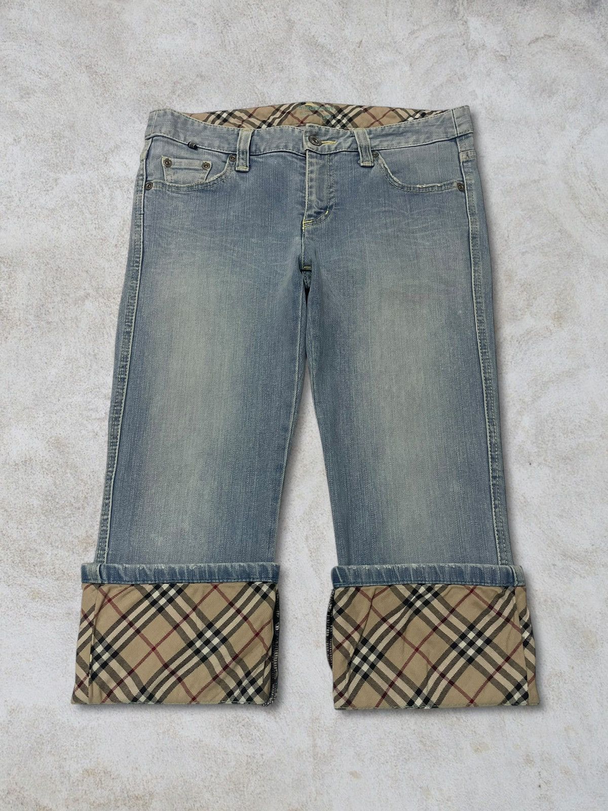 Burberry Nova Check Linen Knee Short Jeans Y2K Style