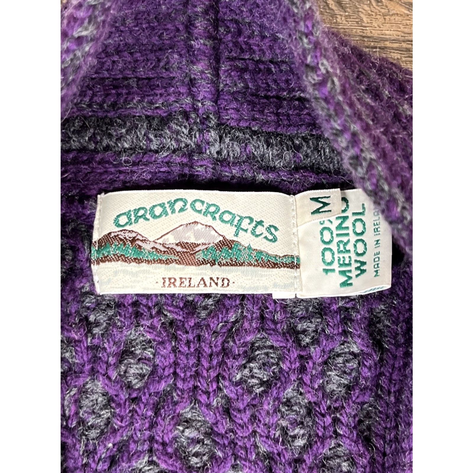Vintage VINTAGE Aran Crafts Cardigan Womens M Purple Wool Cable-Knit Open Front Cowl Neck Sweater Size M / US 6-8 / IT 42-44 - 2 Thumbnail