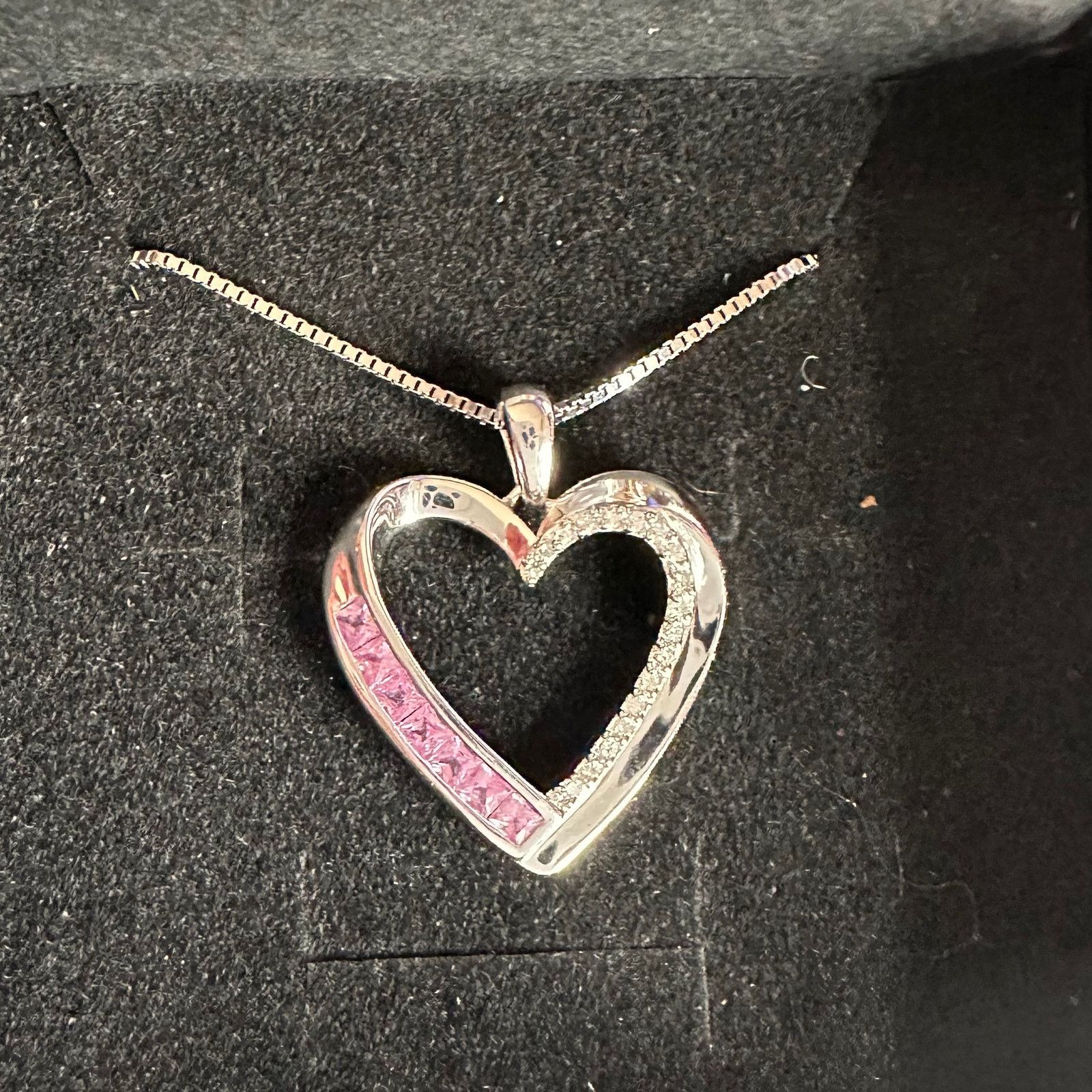 Other Pink & White Heart Necklace with Lab Created Sapphires Size ONE SIZE - 14 Thumbnail