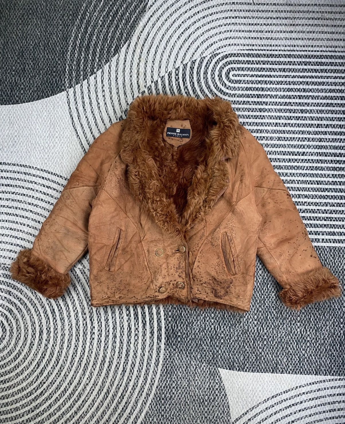 Vintage Pierre Balmain Curly Fur Lining Leather Suede Jacket