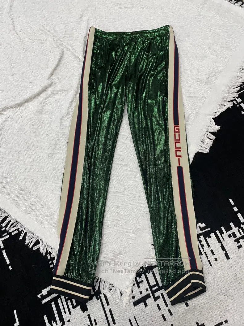 Gucci Gucci SizeXS Green side striped letter logo trousers Size US 27 - 1 Thumbnail