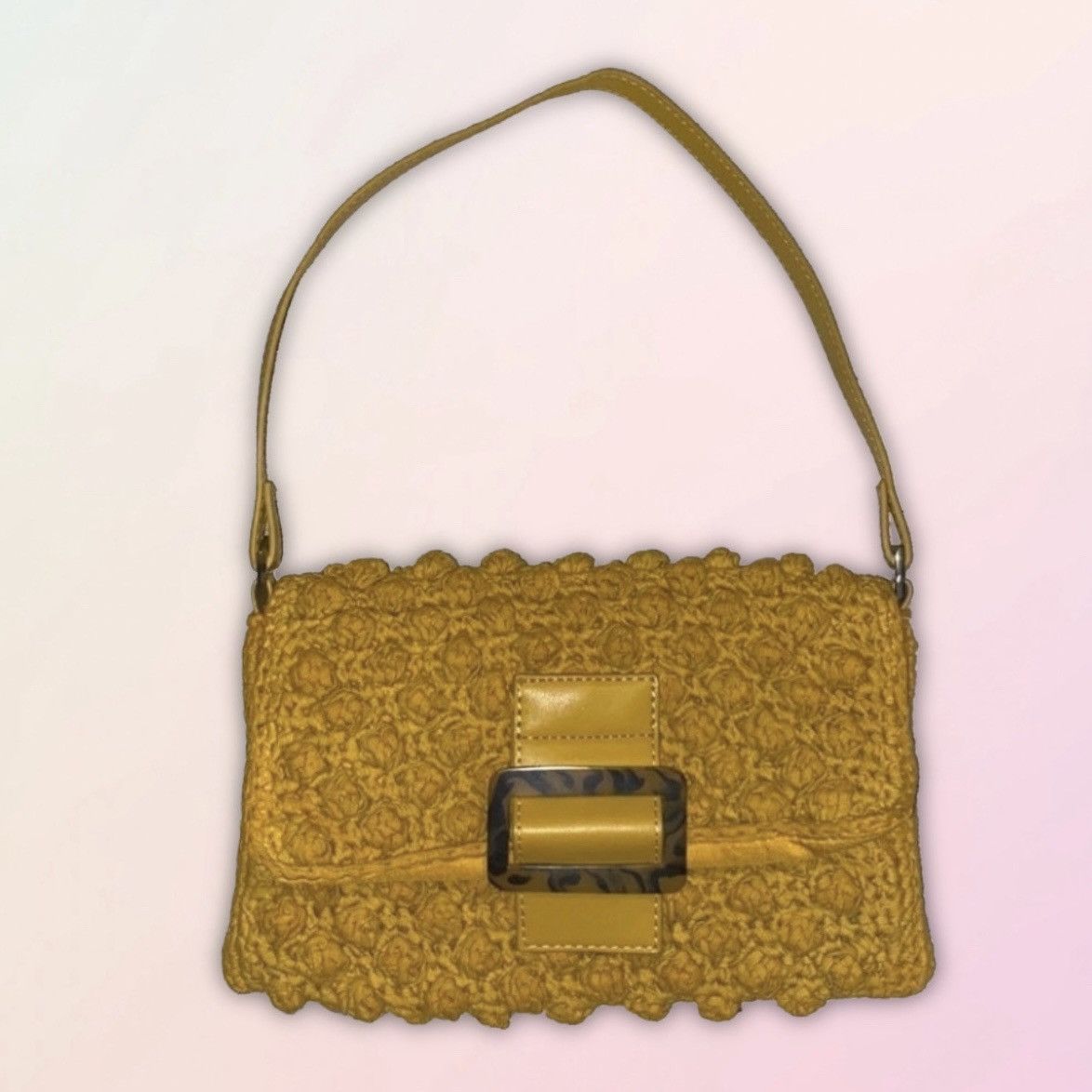 Other Mustard Yellow, Crochet, Retro, Embellished, Hand Purse Size ONE SIZE - 1 Thumbnail