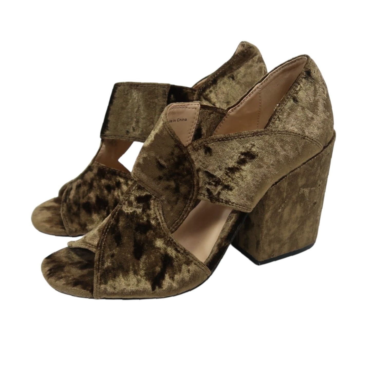 Vintage Cabi Olive Green Crushed Velvet Peep-Toe Chunky Block Heels 7 Women High Party/Cocktail Fall Spring Size US 7 / IT 37 - 4 Thumbnail