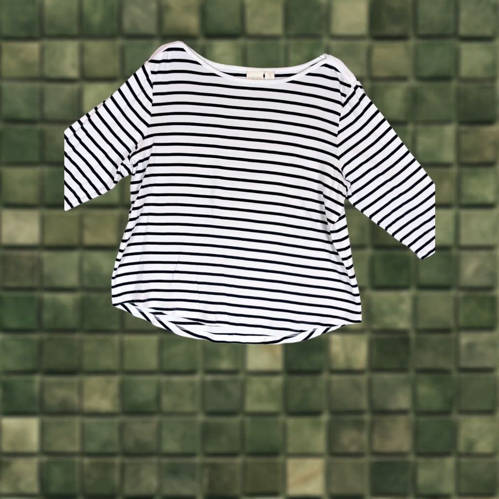 Vintage Chicos Top Womens XL Blue White Stripe 3/4 Sleeve Pullover Nautical Beachy Size XL / US 12-14 / IT 48-50 - 1 Thumbnail