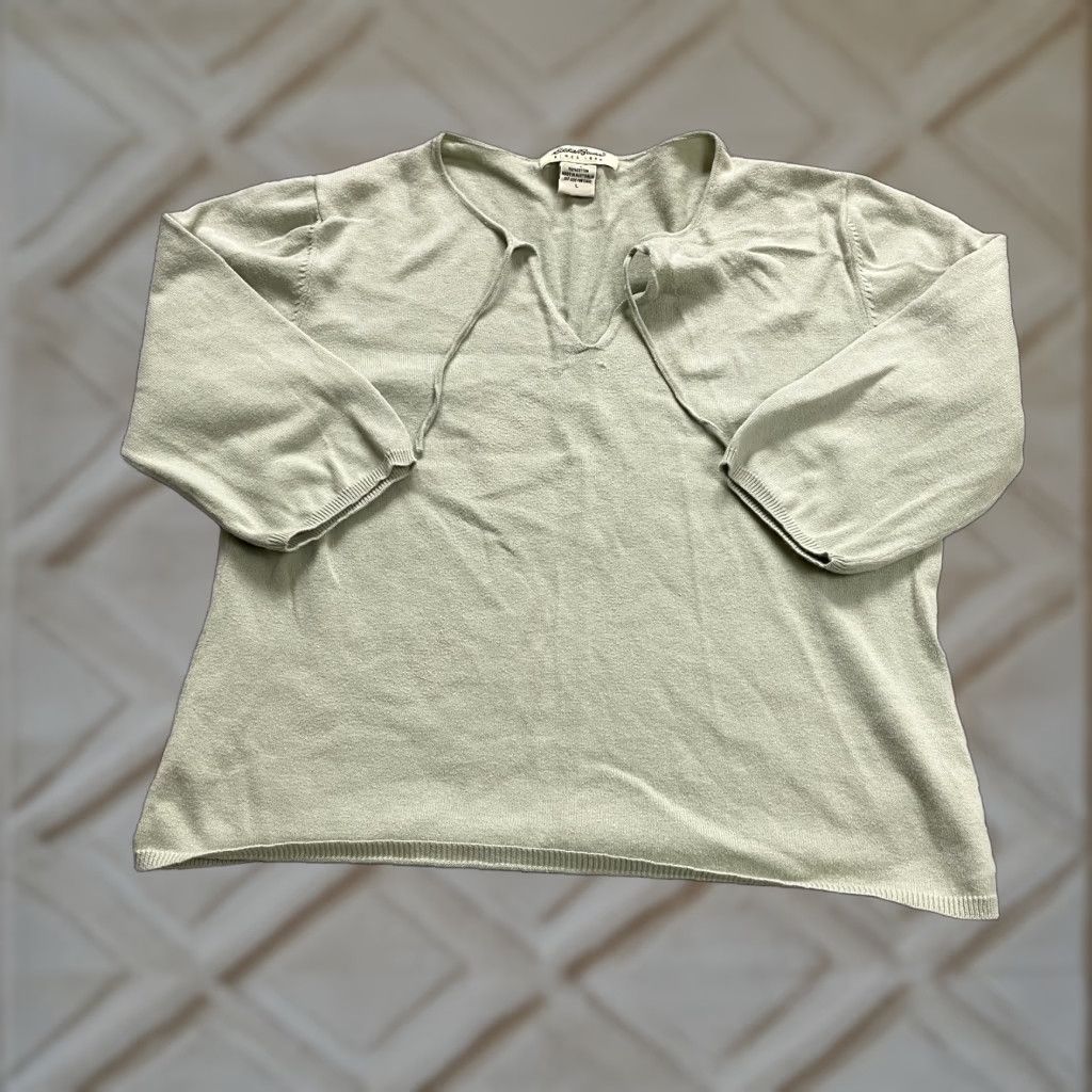 Eddie Bauer Eddie Bauer Women's Blouse Large Beige V-Neck 3/4 Sleeve Cotton Casual Top Size L / US 10 / IT 46 - 1 Thumbnail