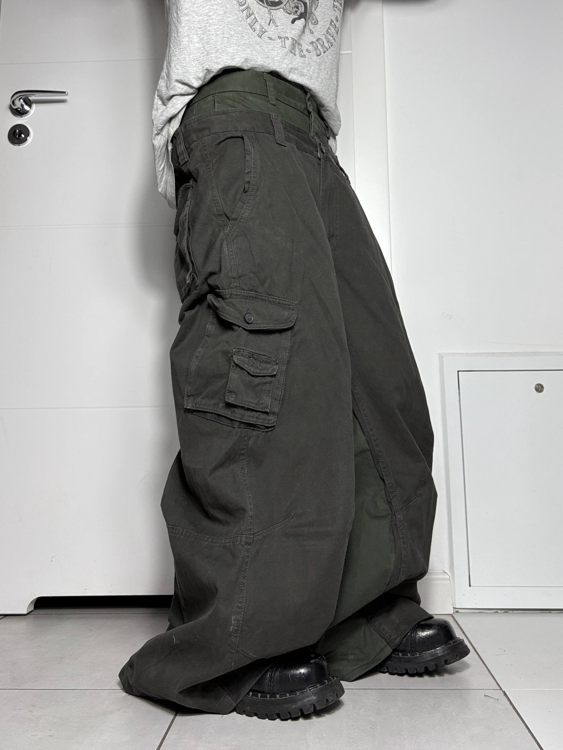 Japanese Brand Dark Green Wide Double Waist Cargo Pants – Handmade Baggy Size US 33 - 3 Thumbnail